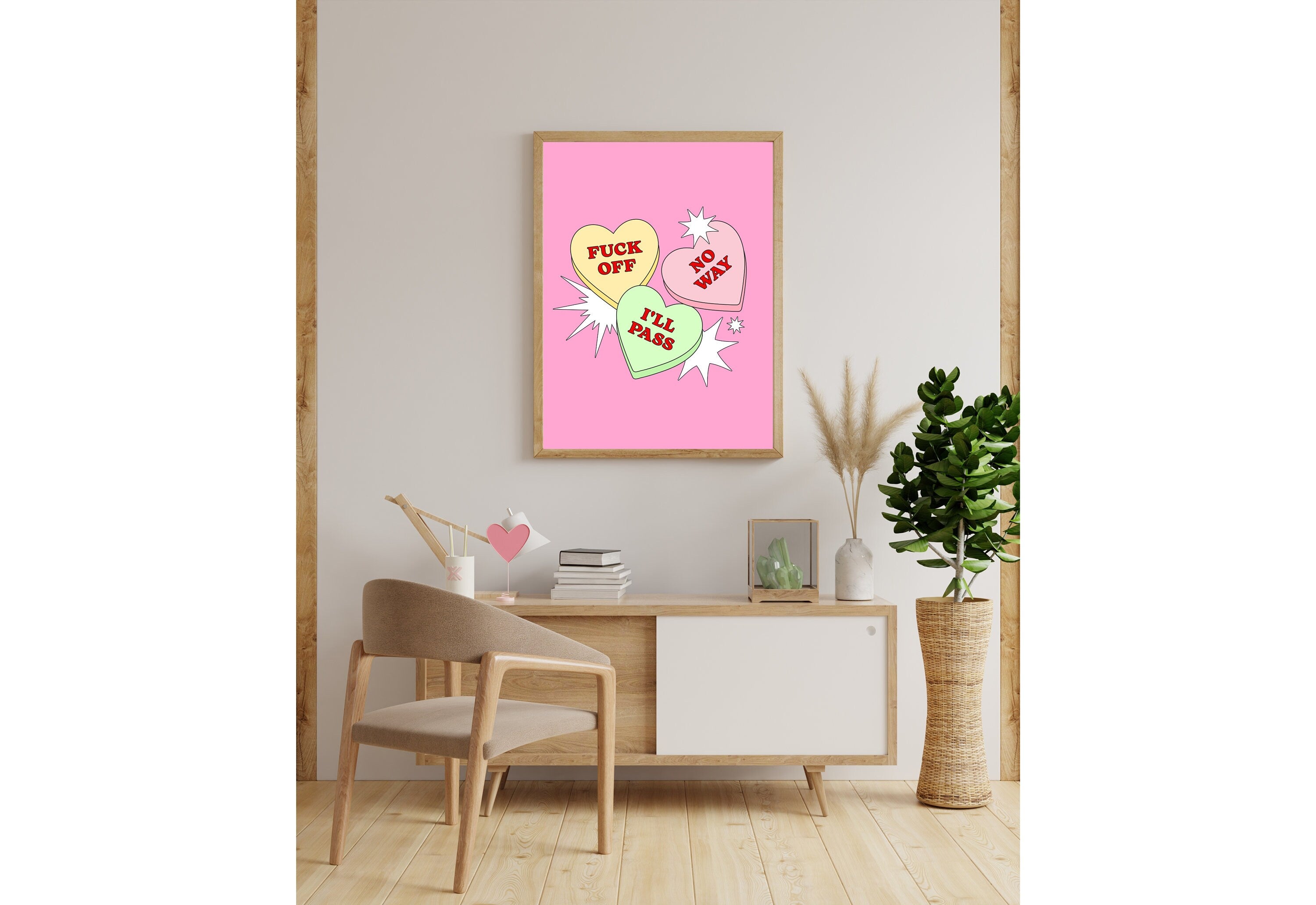 Sassy Wall Art,Funny Girly Art,Y2K Aesthetic Print,Dorm Decor Art,Living Room Art,Bright Art,Comic Art, Large Wall Posters, Pink Preppy Art