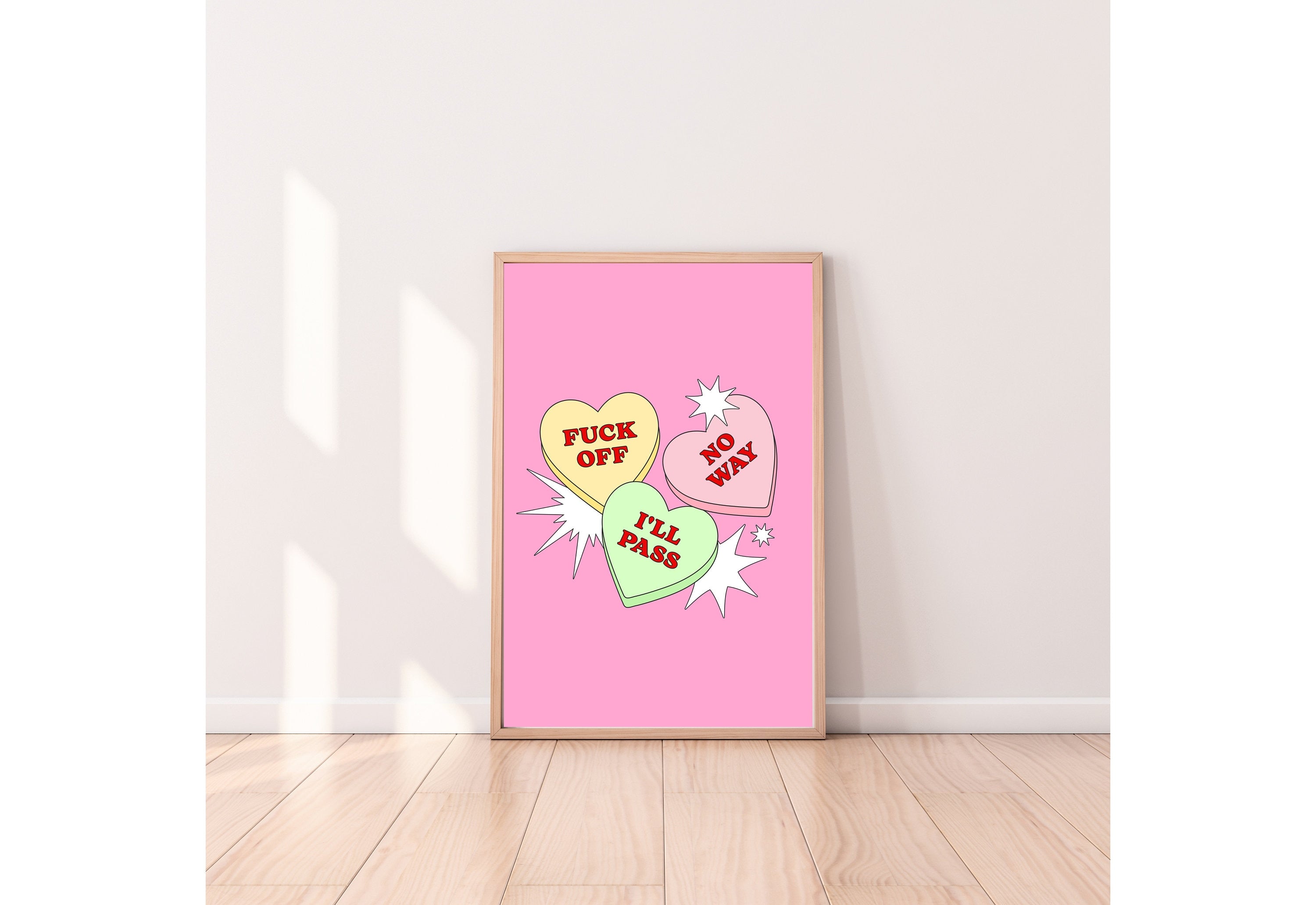 Sassy Wall Art,Funny Girly Art,Y2K Aesthetic Print,Dorm Decor Art,Living Room Art,Bright Art,Comic Art, Large Wall Posters, Pink Preppy Art