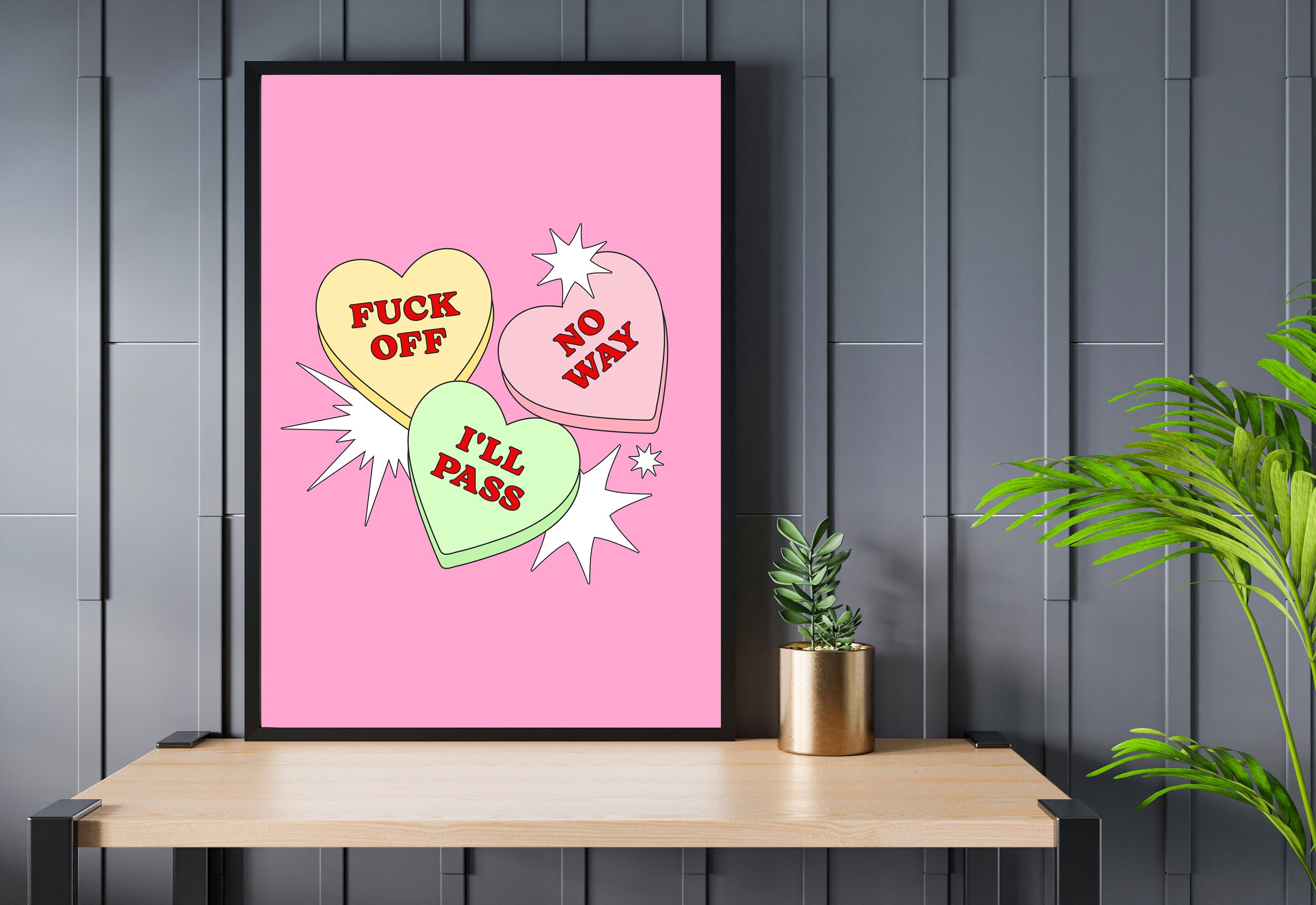 Sassy Wall Art,Funny Girly Art,Y2K Aesthetic Print,Dorm Decor Art,Living Room Art,Bright Art,Comic Art, Large Wall Posters, Pink Preppy Art