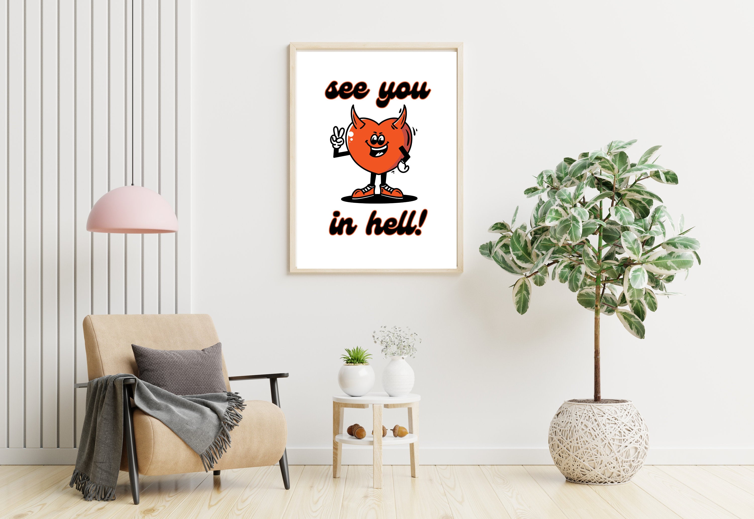 See You In Hell, Devil Cartoon,Wall Print,Typography Print, Funny Art Print,-Downloadable Print,Y2K Art Print, Retro Cartoon, Large Poster