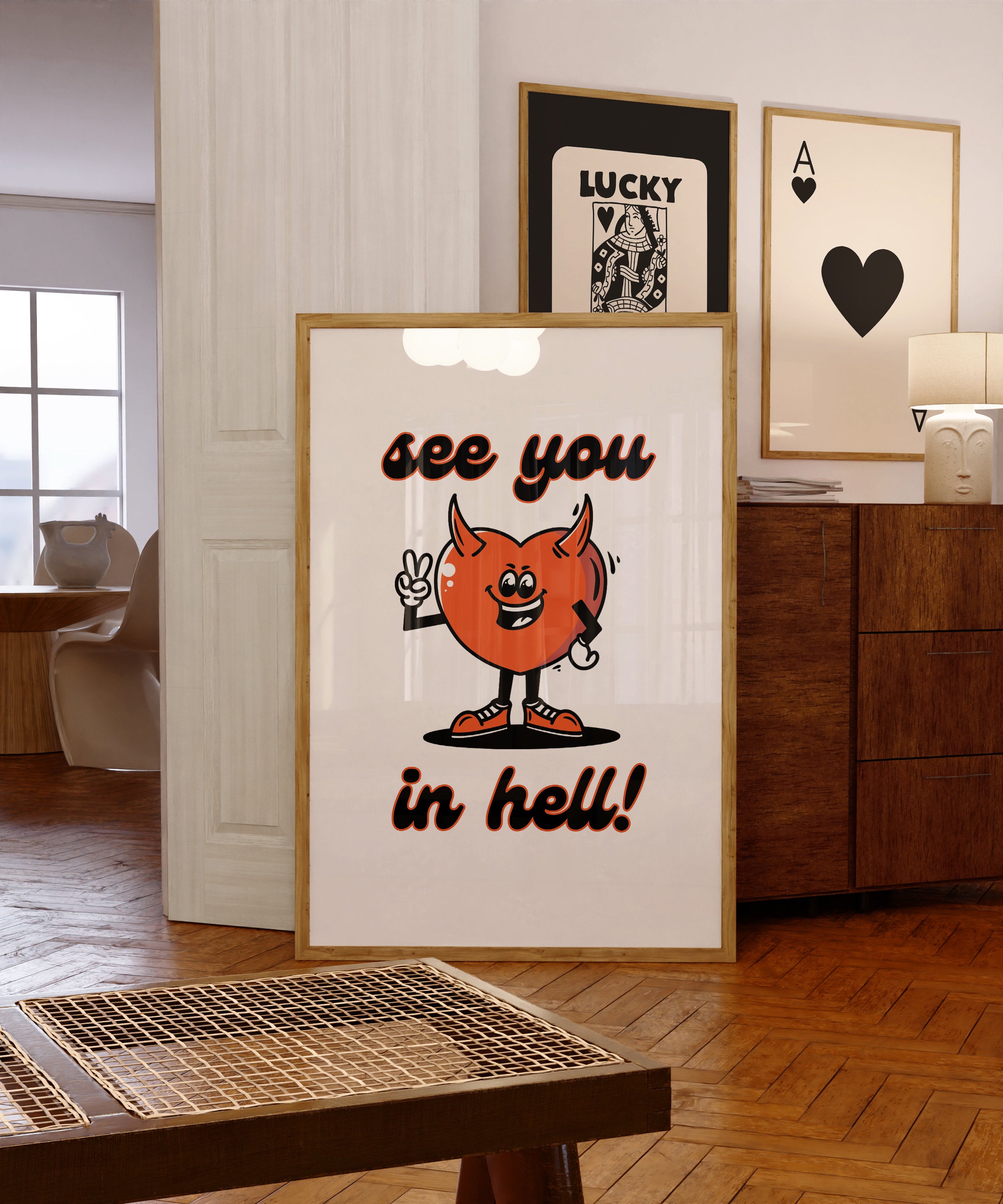 See You In Hell, Devil Cartoon,Wall Print,Typography Print, Funny Art Print,-Downloadable Print,Y2K Art Print, Retro Cartoon, Large Poster