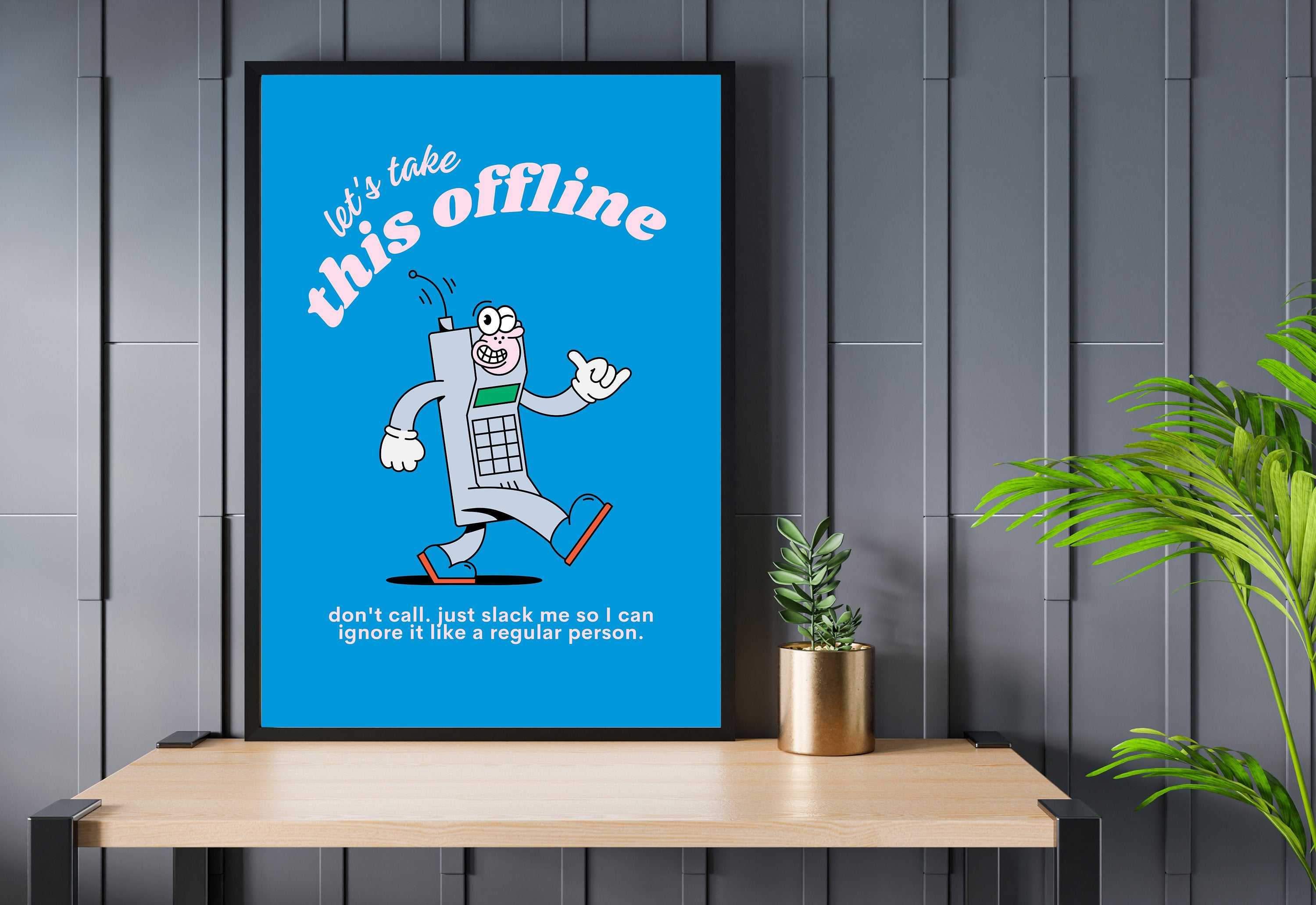 Take This Offline,Digital Download,Computer Cartoon,Retro Character Art,Trendy Posters,Vintage Mascot Poster,Funny Office Wall Art