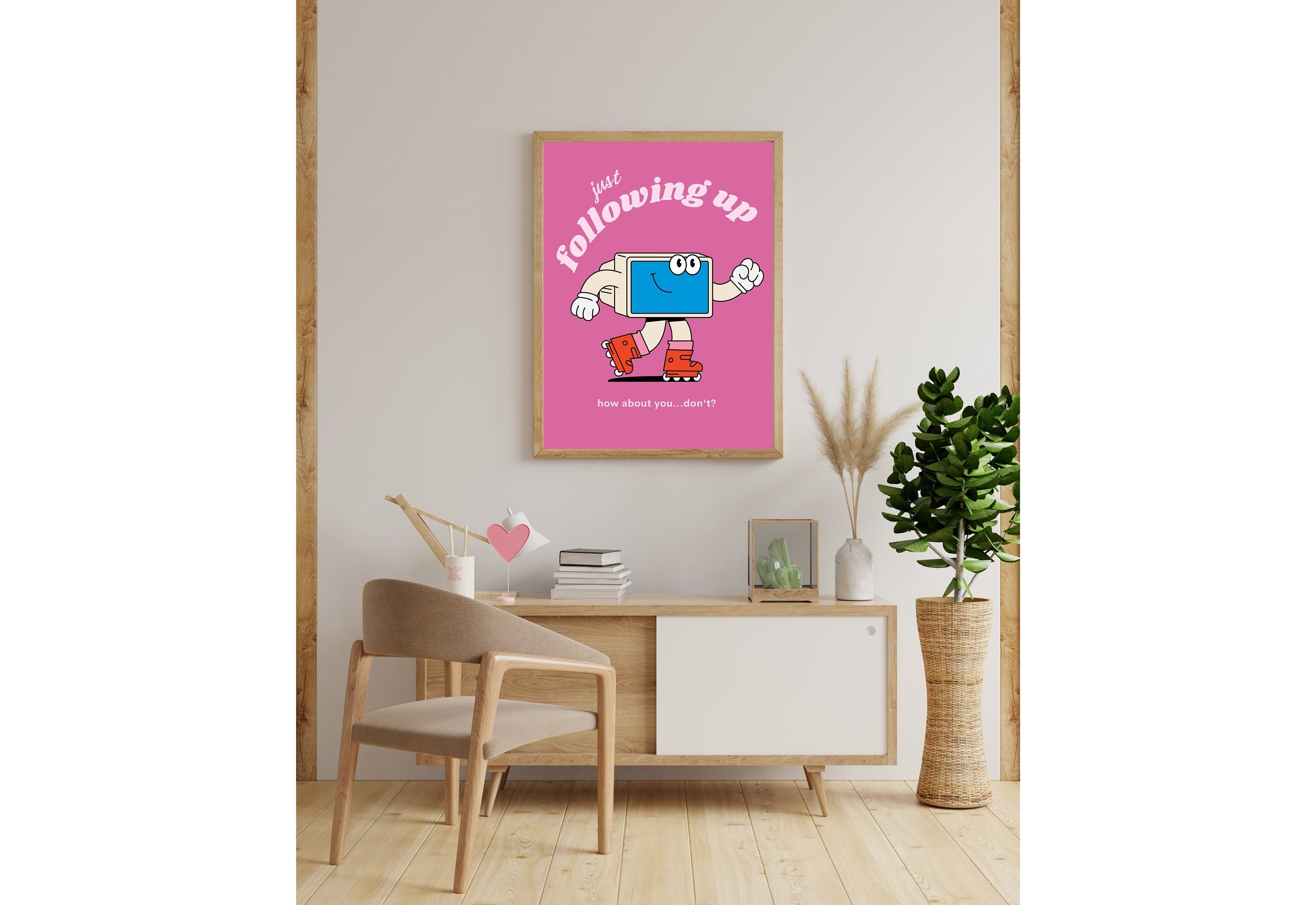 Just Following Up,Digital Download,Computer Cartoon,Retro Character Art,Trendy Posters,Vintage Mascot Poster,Funny Office Wall Art