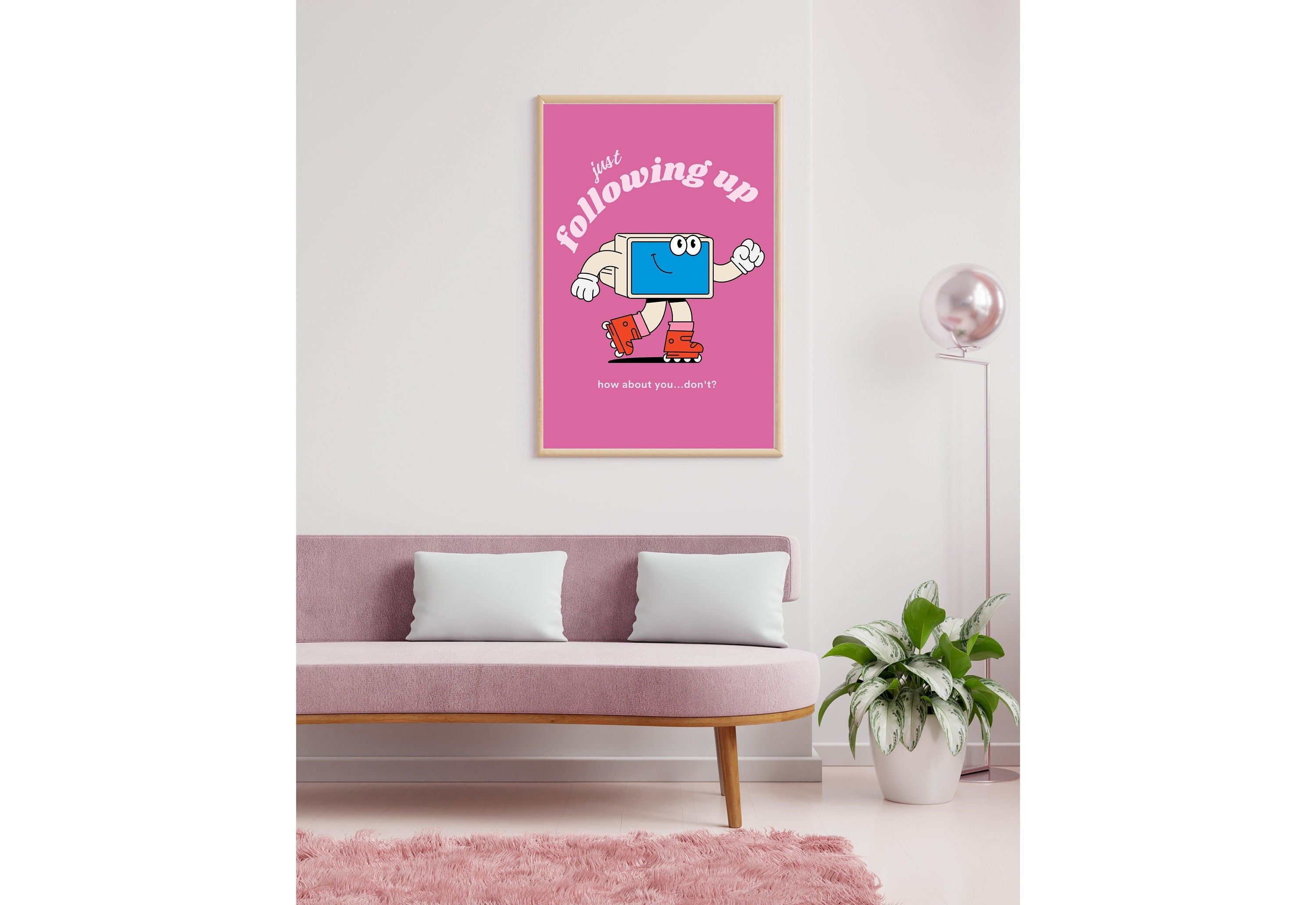 Just Following Up,Digital Download,Computer Cartoon,Retro Character Art,Trendy Posters,Vintage Mascot Poster,Funny Office Wall Art