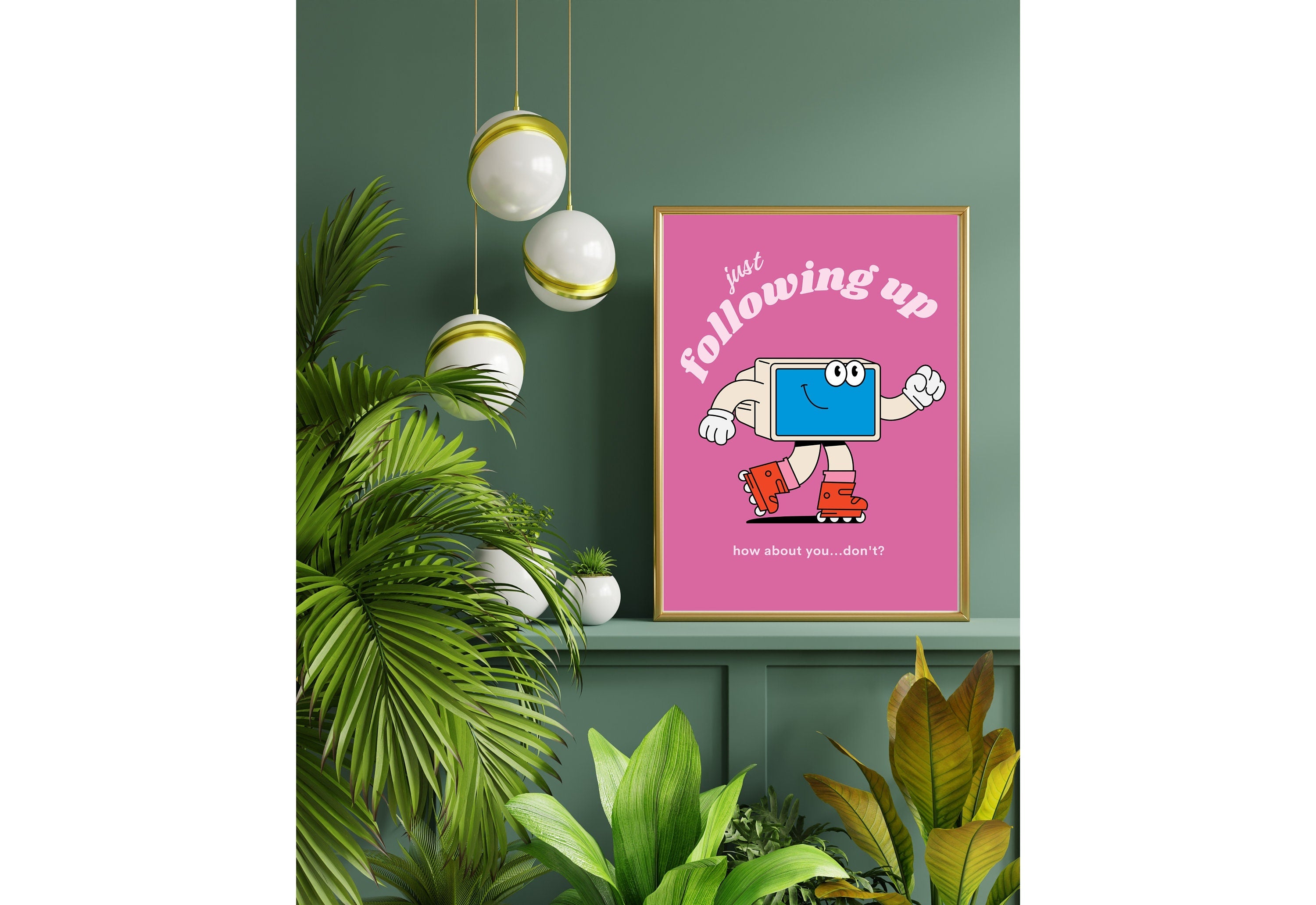 Just Following Up,Digital Download,Computer Cartoon,Retro Character Art,Trendy Posters,Vintage Mascot Poster,Funny Office Wall Art