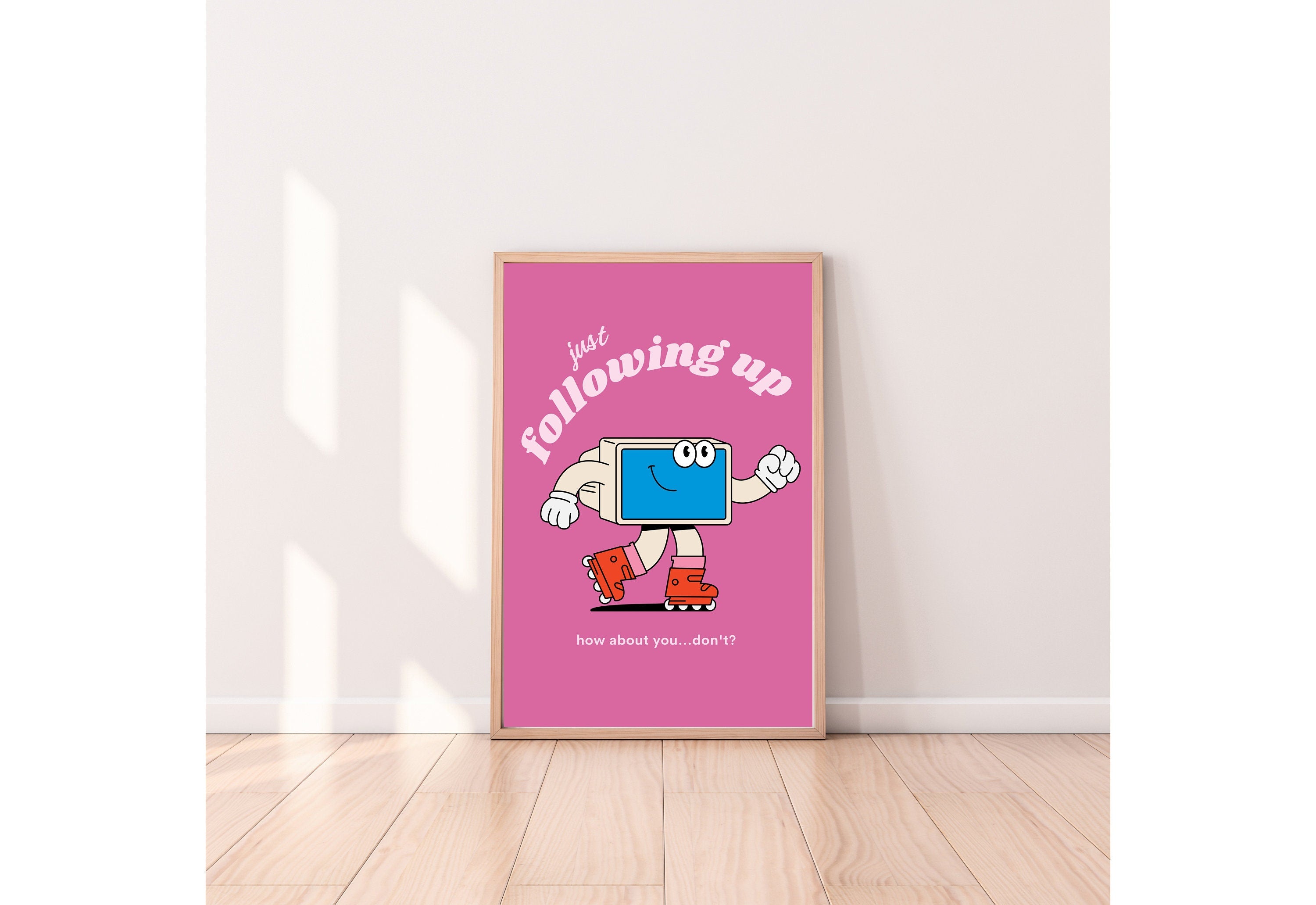 Just Following Up,Digital Download,Computer Cartoon,Retro Character Art,Trendy Posters,Vintage Mascot Poster,Funny Office Wall Art