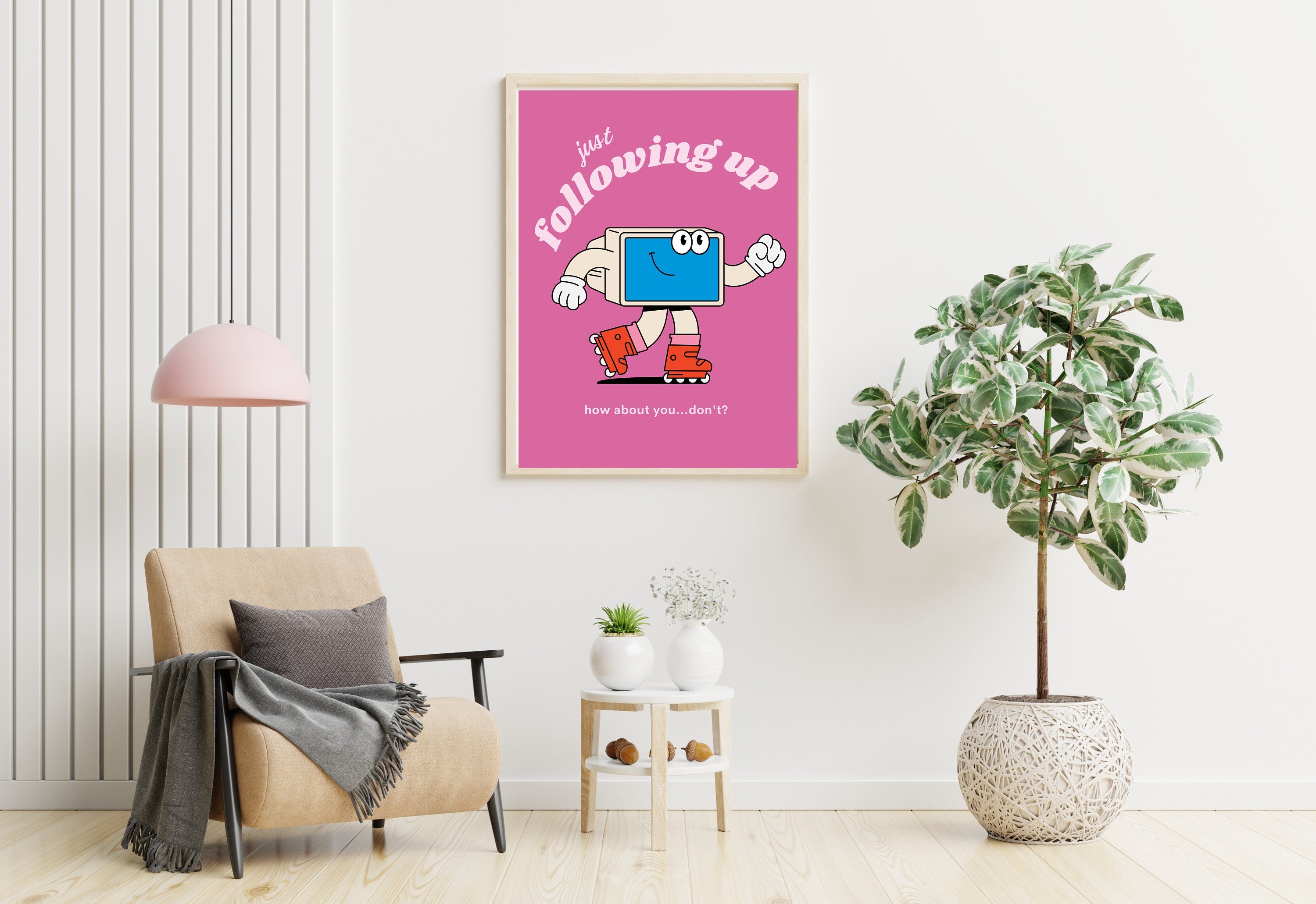 Just Following Up,Digital Download,Computer Cartoon,Retro Character Art,Trendy Posters,Vintage Mascot Poster,Funny Office Wall Art