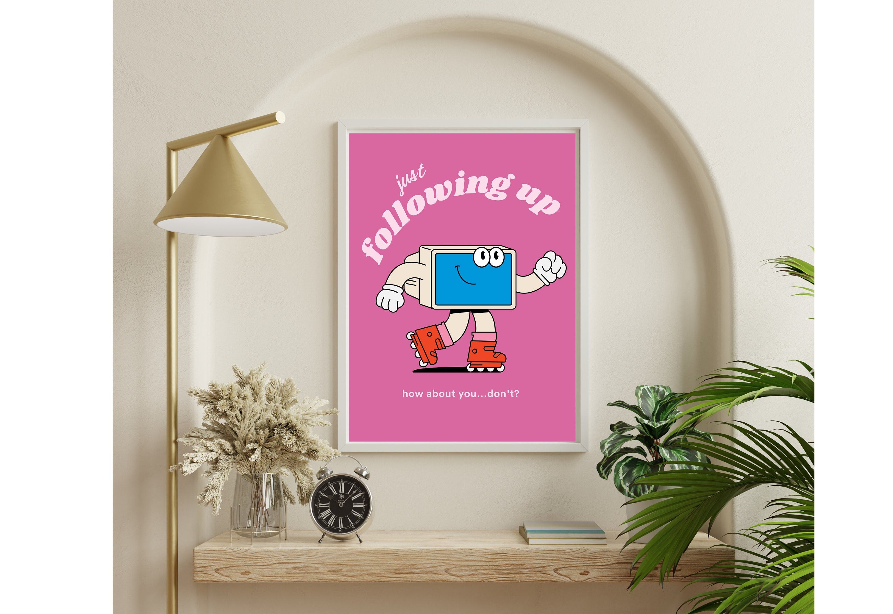 Just Following Up,Digital Download,Computer Cartoon,Retro Character Art,Trendy Posters,Vintage Mascot Poster,Funny Office Wall Art