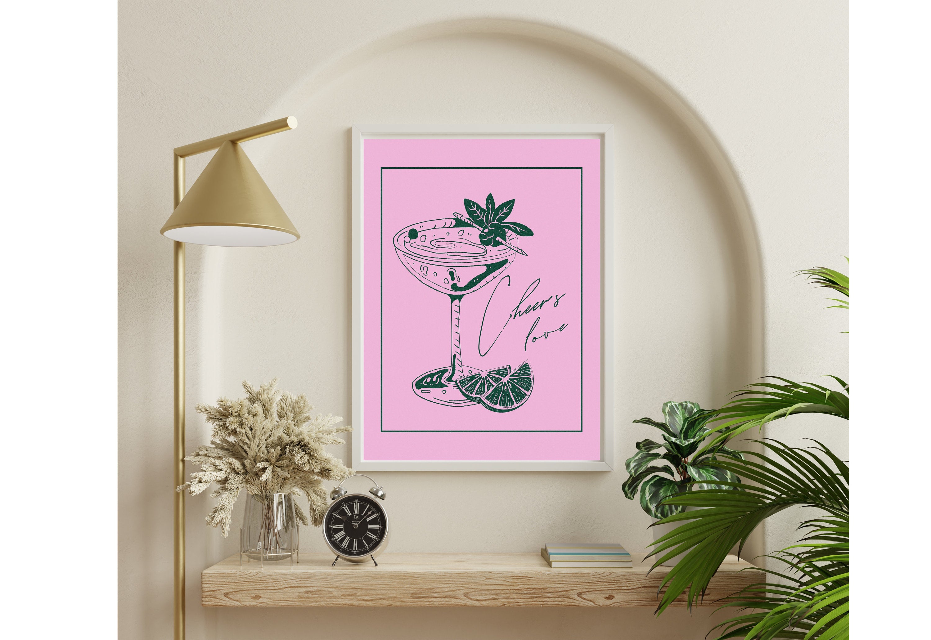 One More Round-Cheers Love-Martini Art-Retro Print-Pink Art Print-Trendy Art-70s Art Print-Pink Girly Art-Cocktail Art-Preppy Bar Cart Art