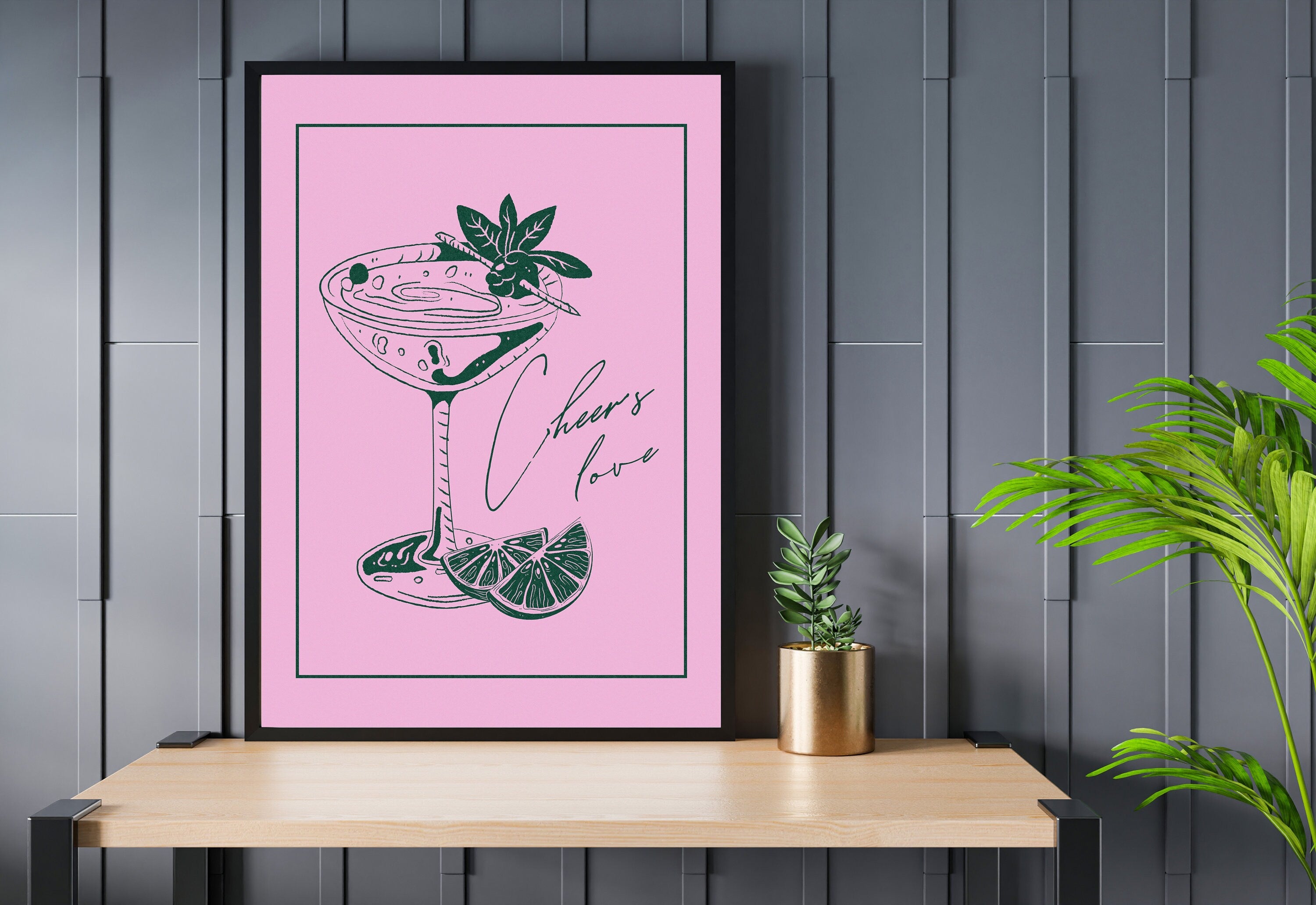 One More Round-Cheers Love-Martini Art-Retro Print-Pink Art Print-Trendy Art-70s Art Print-Pink Girly Art-Cocktail Art-Preppy Bar Cart Art