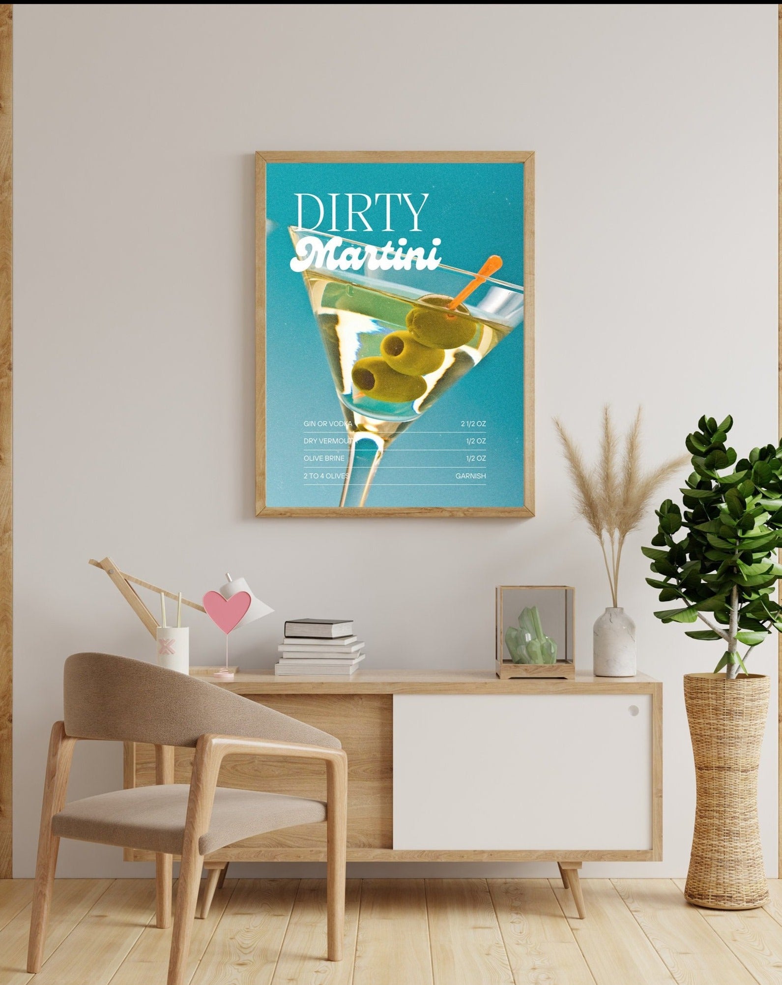 One More Round-Dirty Martini Art-Retro Print-Pink Art Print-Trendy Art-70s Art Print-Blue Girly Art-Cocktail Art-Preppy Bar Cart Art