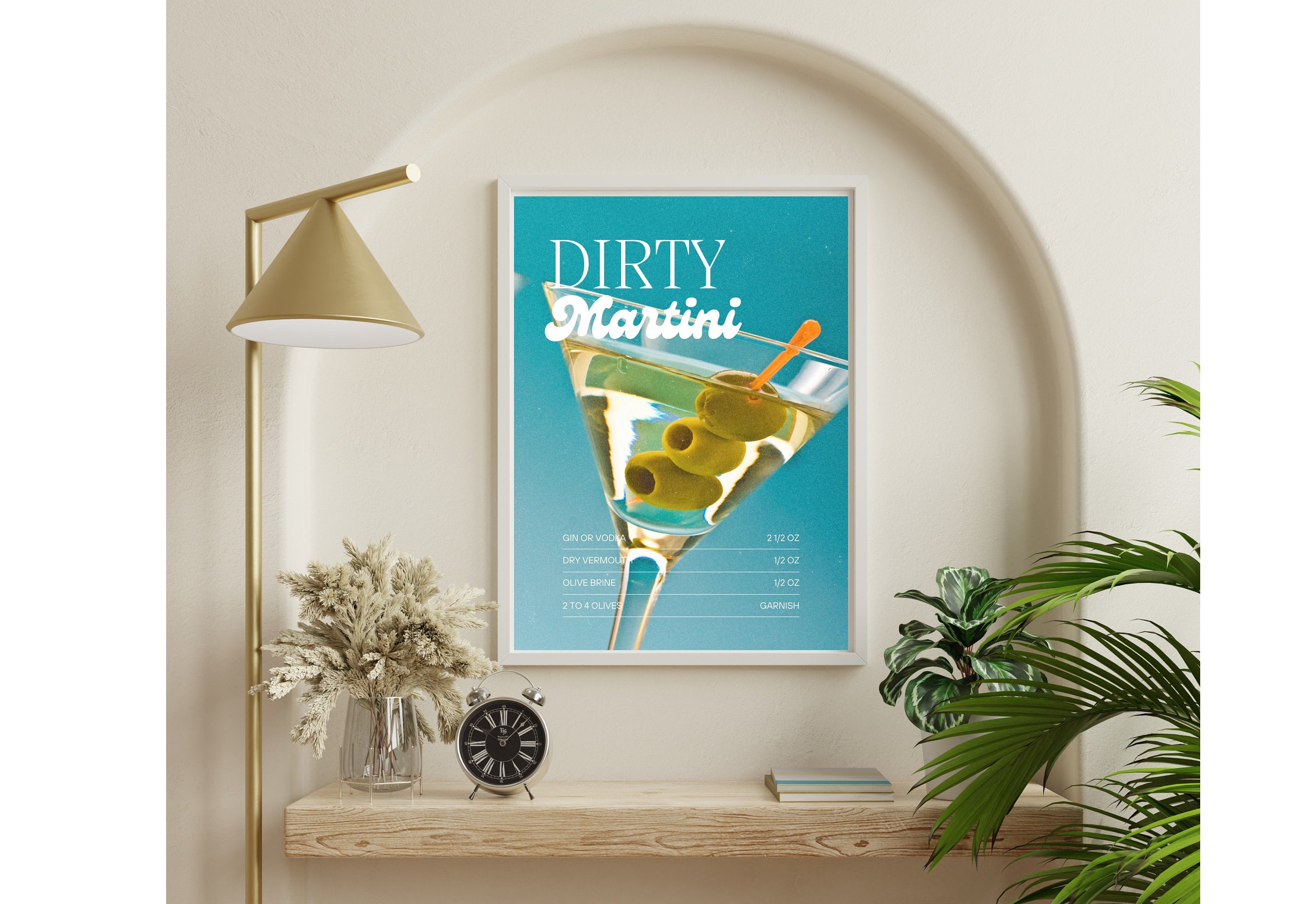 One More Round-Dirty Martini Art-Retro Print-Pink Art Print-Trendy Art-70s Art Print-Blue Girly Art-Cocktail Art-Preppy Bar Cart Art