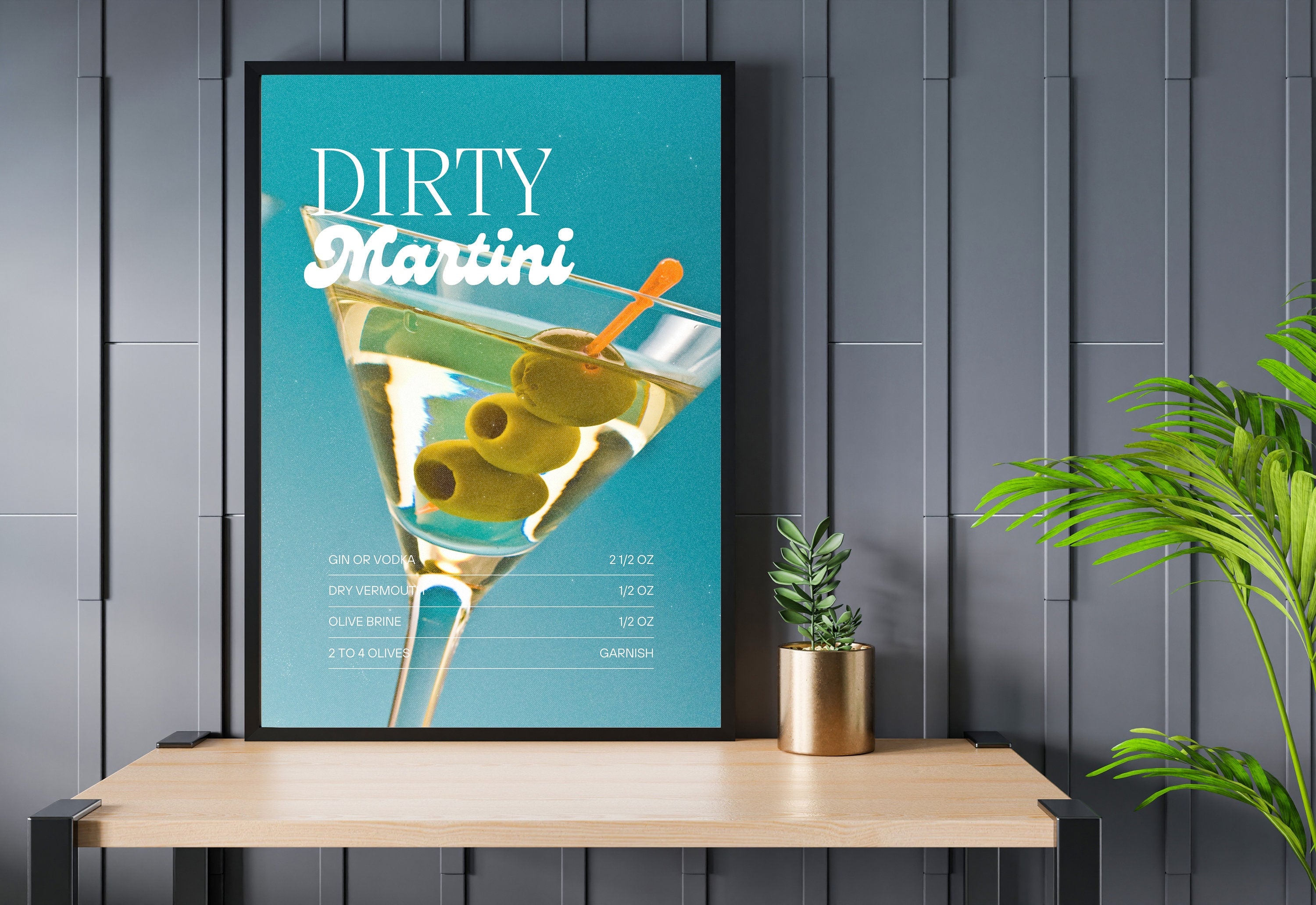 One More Round-Dirty Martini Art-Retro Print-Pink Art Print-Trendy Art-70s Art Print-Blue Girly Art-Cocktail Art-Preppy Bar Cart Art