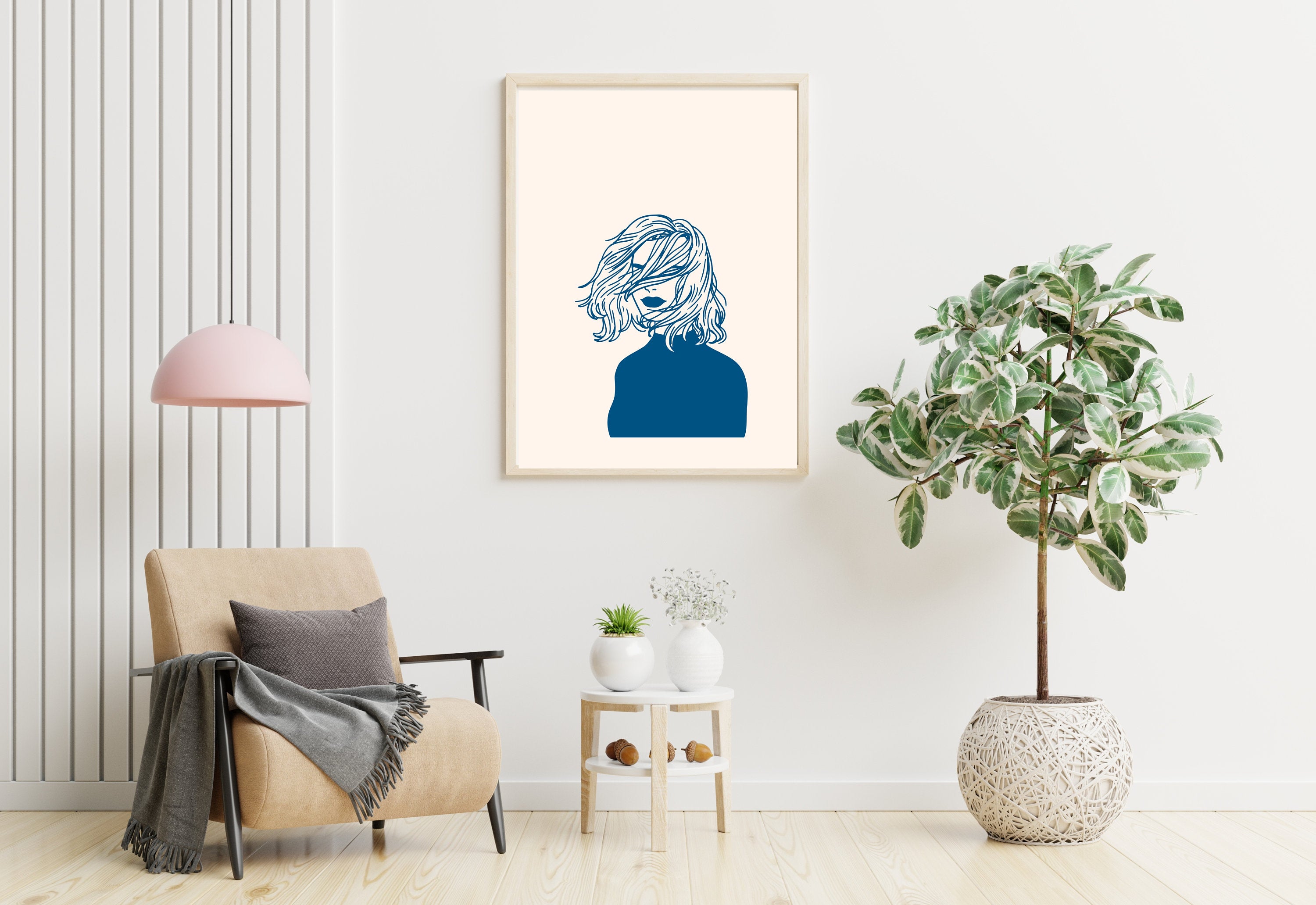 Line Art Print-Large Wall Art-White Wall Print-Retro Cartoon Art-Downloadable Print-Woman Art Prints-Living Room Decor-Simple Wall Art