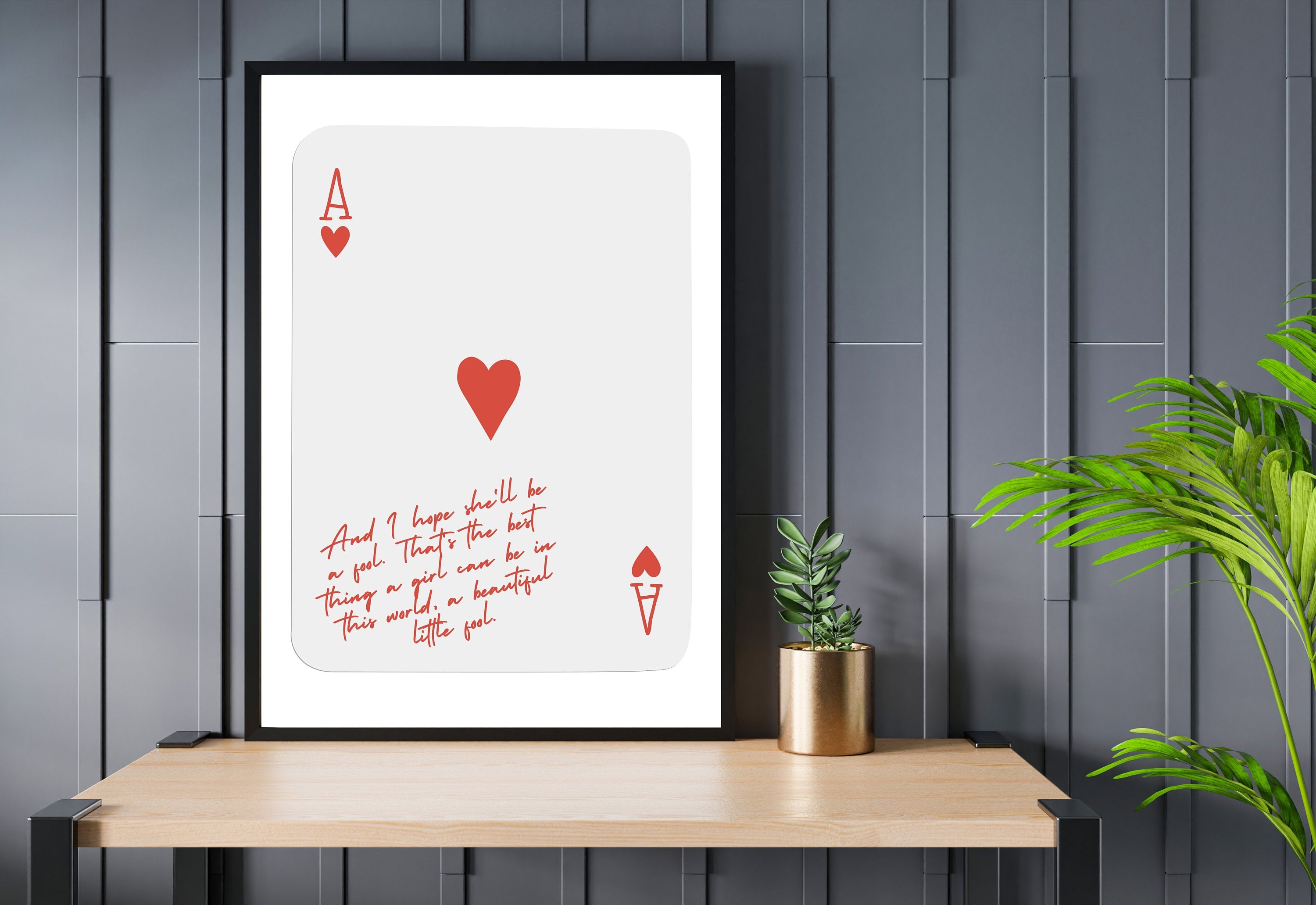 Retro quotes from Great Gatsby on an Ace of Hearts digital art print