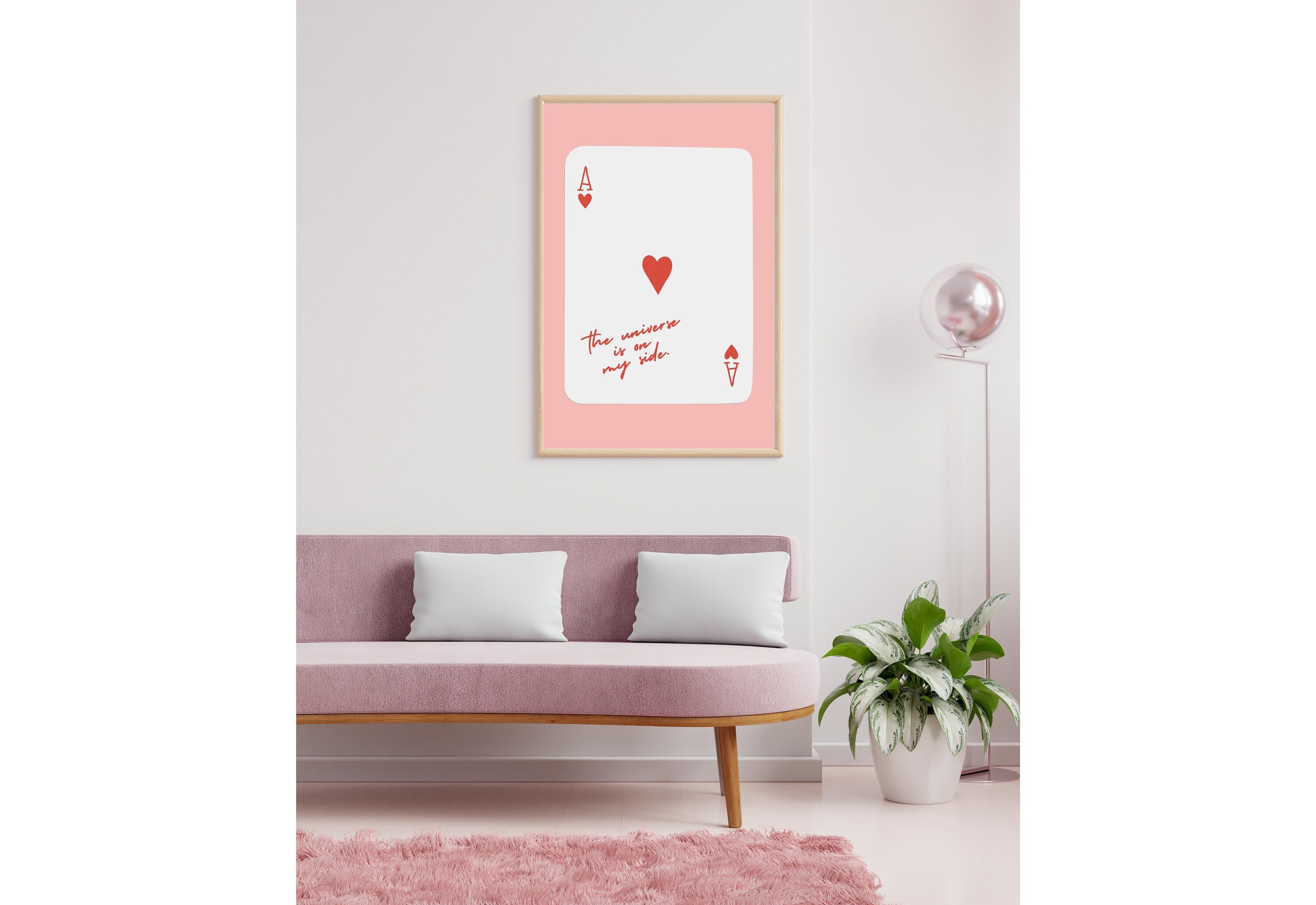 Close-up view of Ace of Hearts digital print with inspirational message