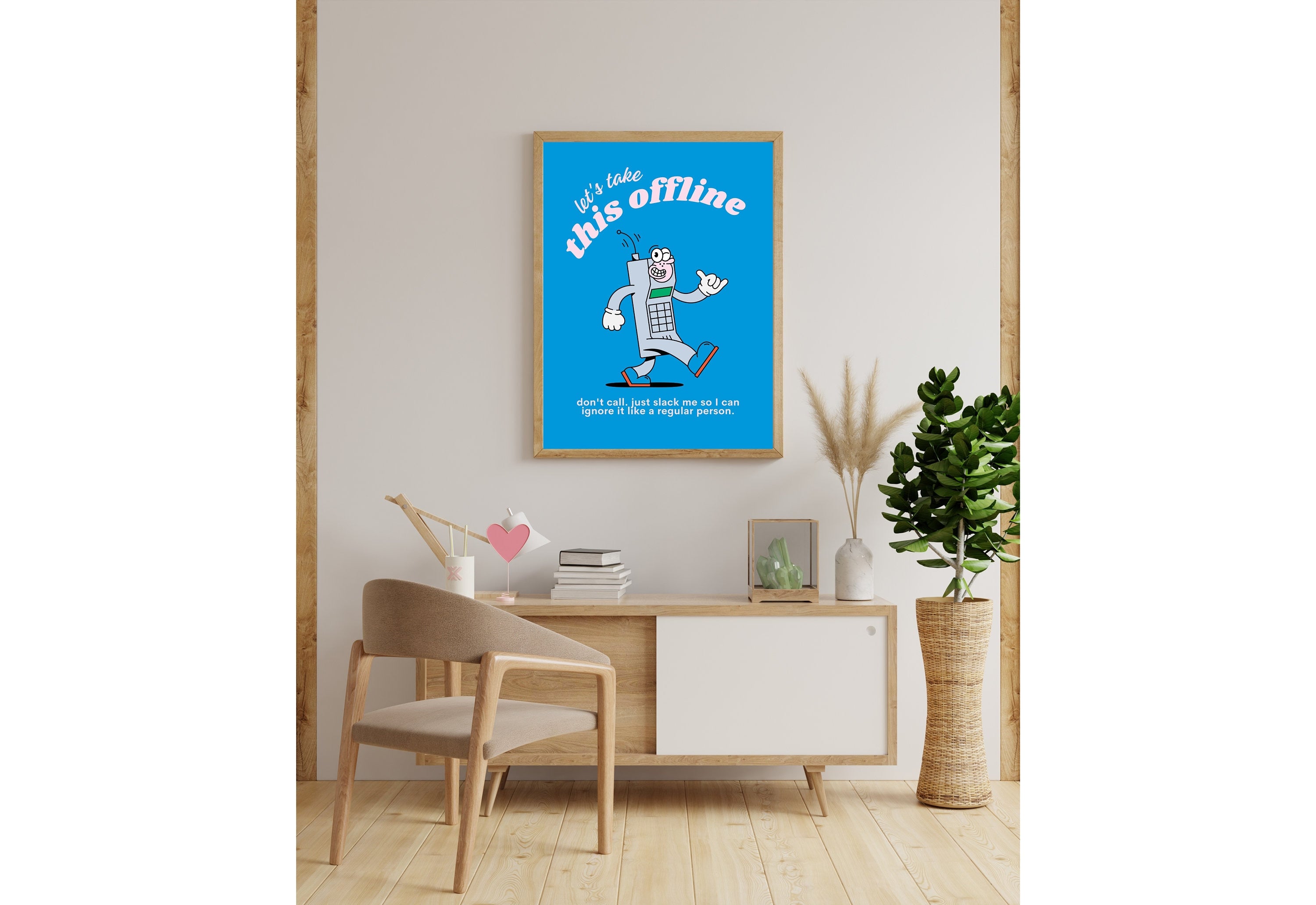 Take This Offline,Digital Download,Computer Cartoon,Retro Character Art,Trendy Posters,Vintage Mascot Poster,Funny Office Wall Art