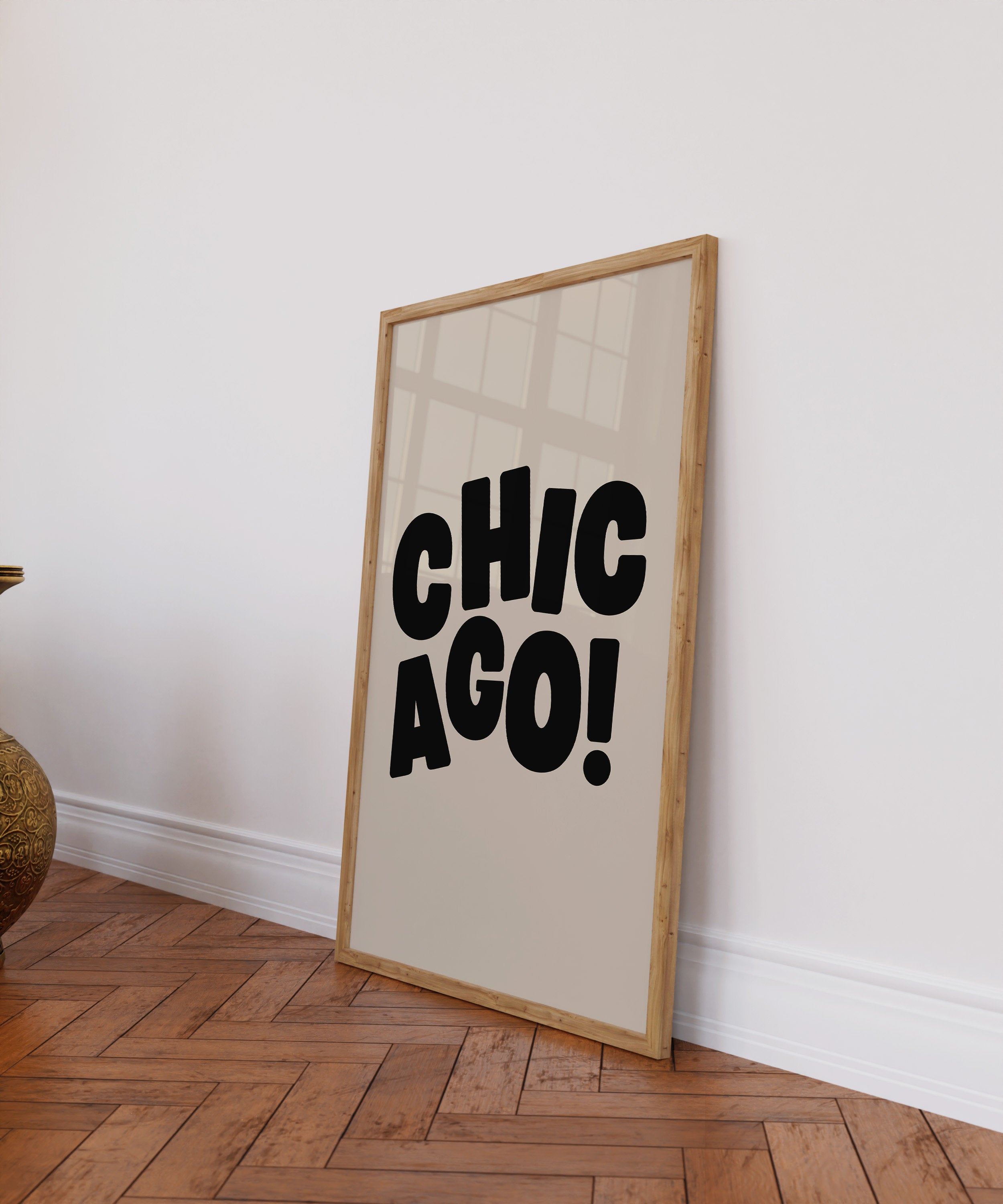 Chicago Art Print,Digital Art Download,Black Chicago Wall Art,Cute Trendy Art,Chicago Posters-Chicago Wall Poster,Beige Posters