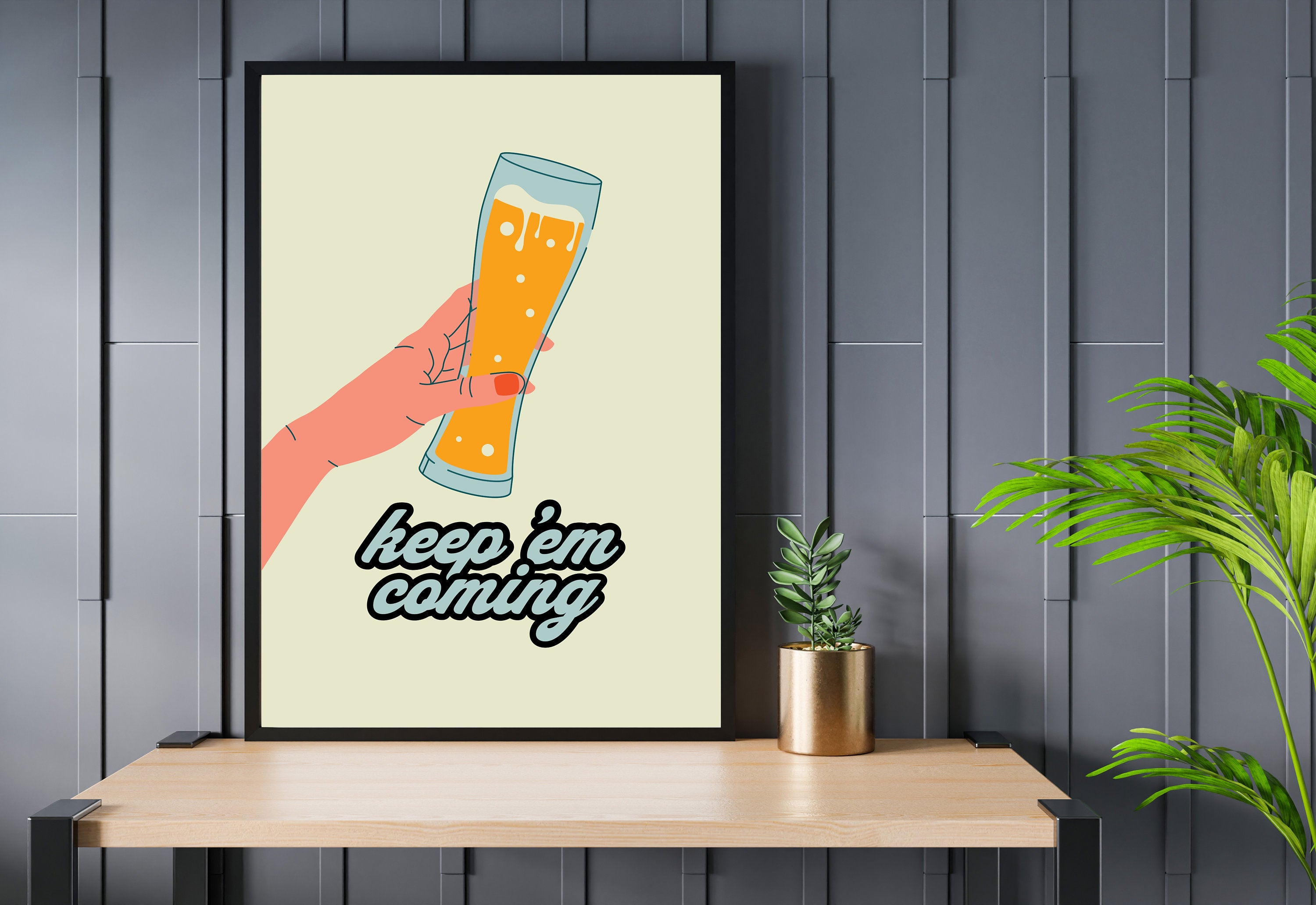 Vibrant digital art print featuring a refreshing glass of beer, perfect for adding a touch of artistry to your space.