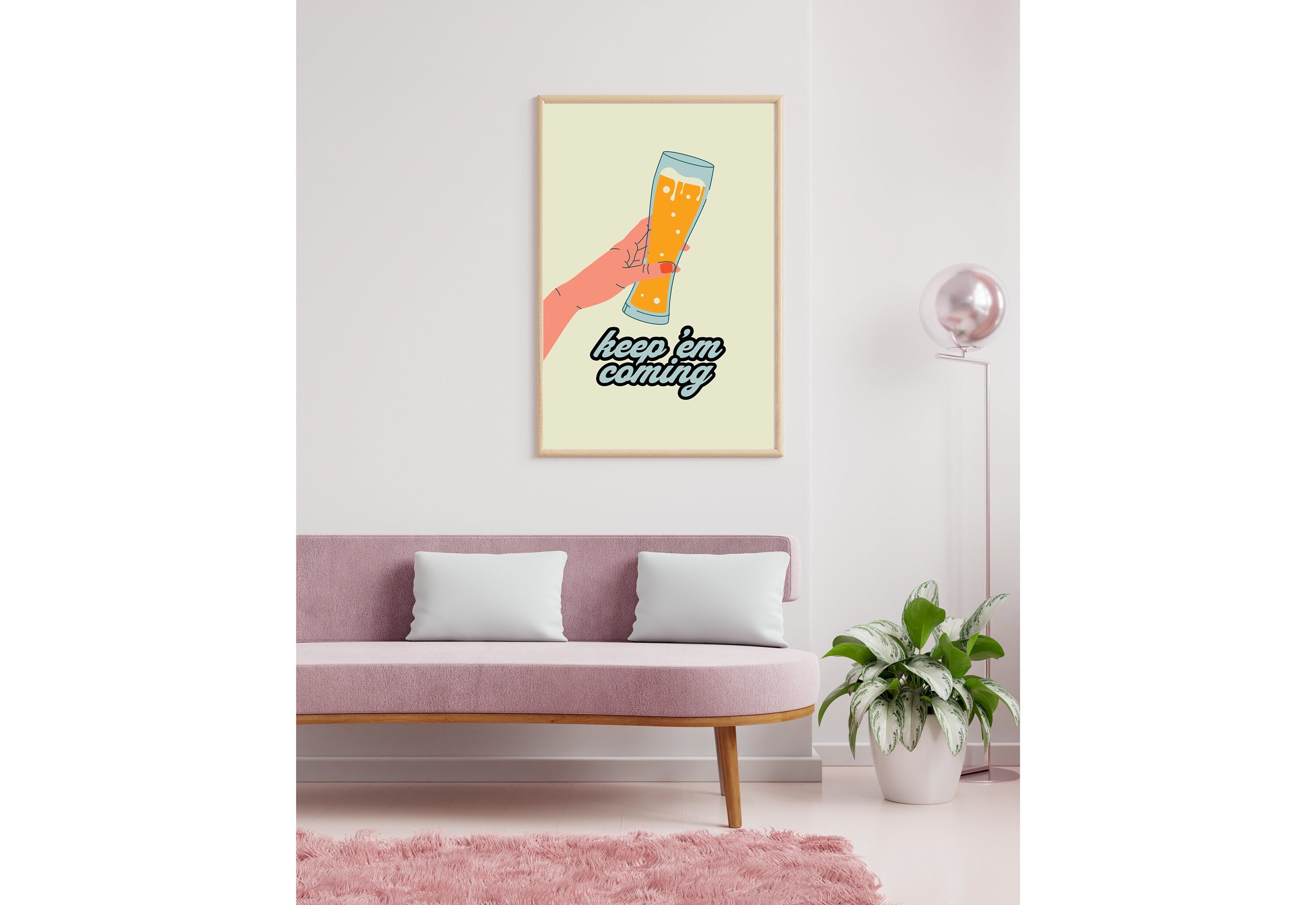 Vibrant beer digital art print featuring a refreshing glass of beer with foamy head and artistic details