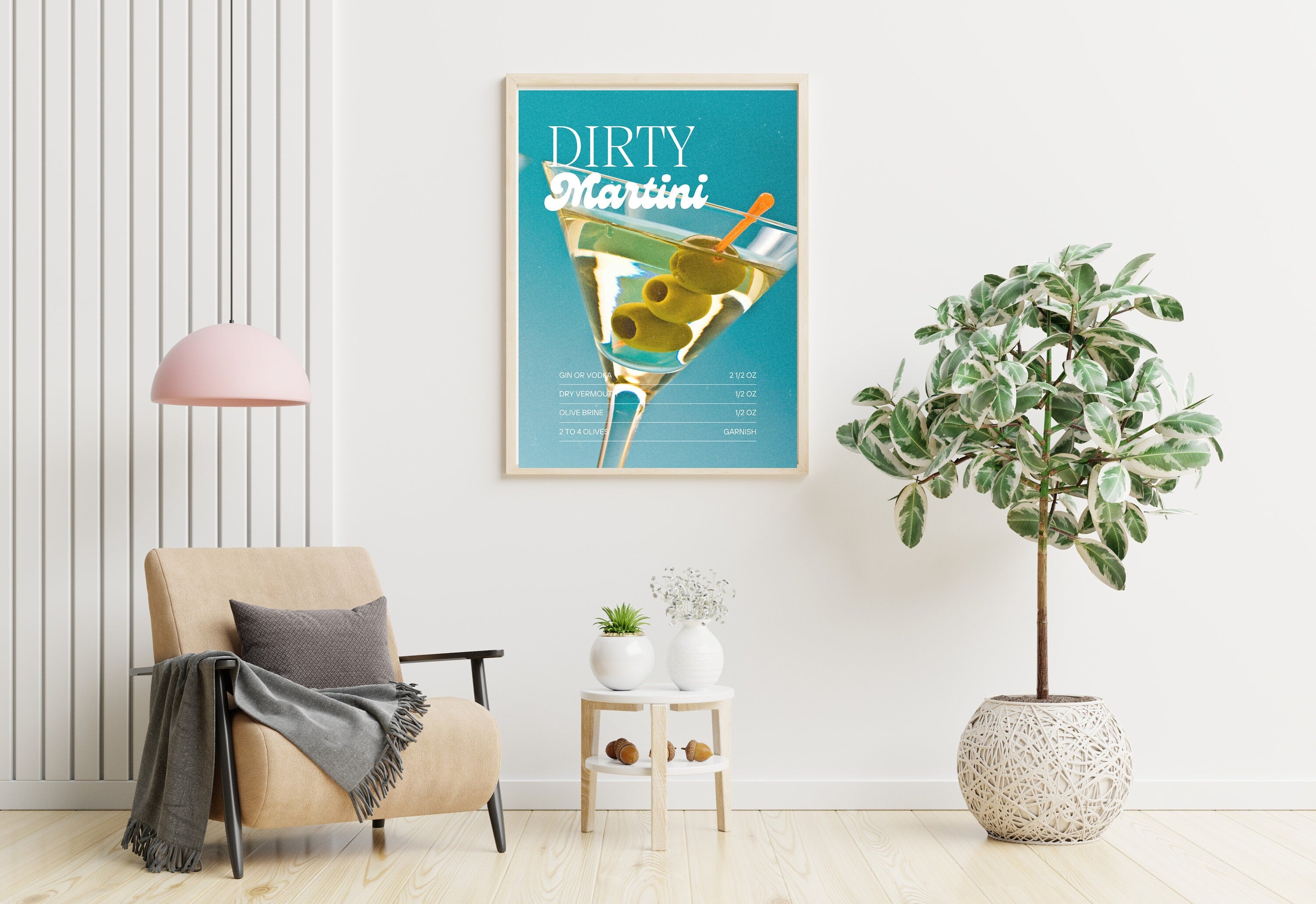 One More Round-Dirty Martini Art-Retro Print-Pink Art Print-Trendy Art-70s Art Print-Blue Girly Art-Cocktail Art-Preppy Bar Cart Art