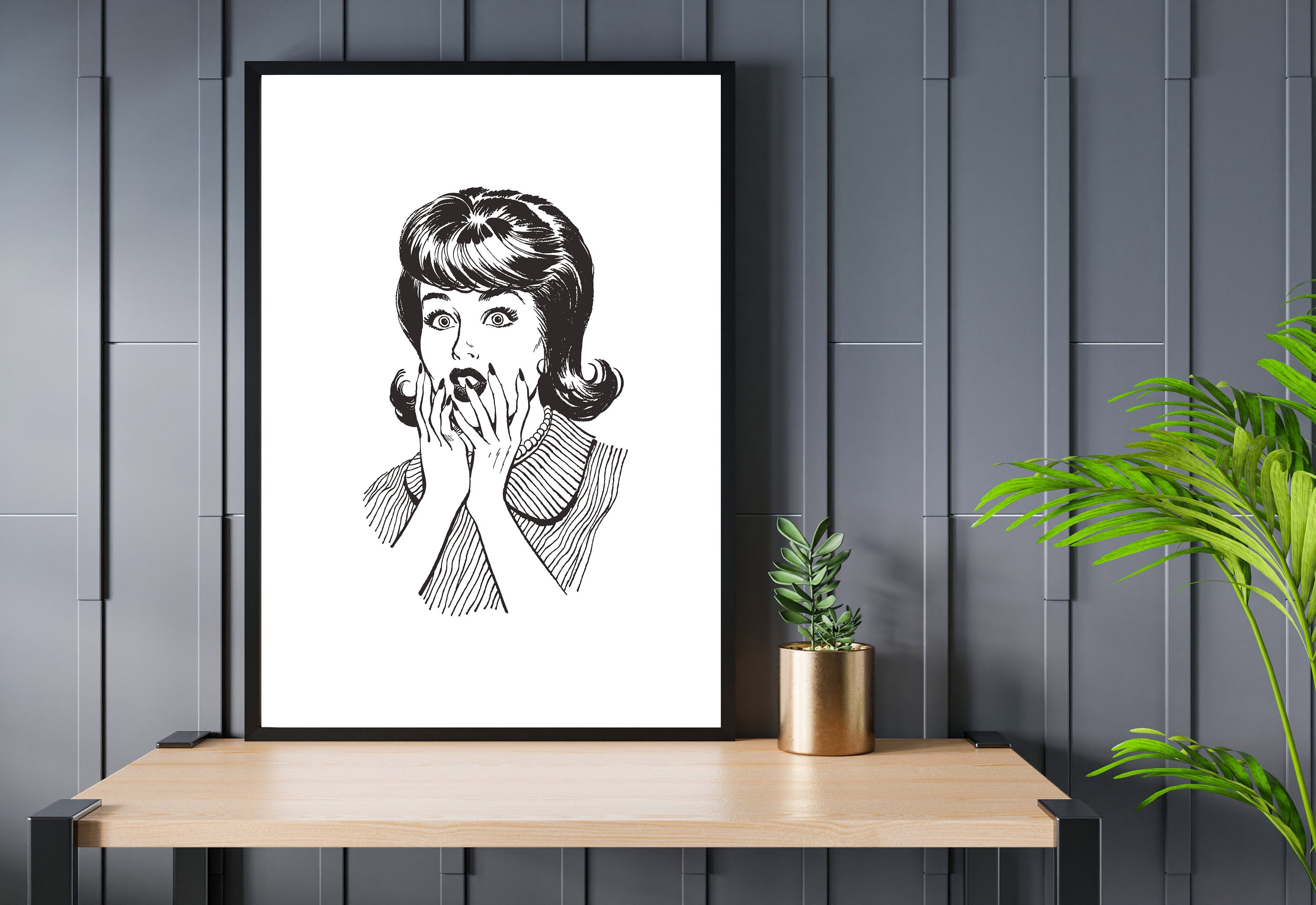 Abstract Gallery Wall, Vintage Girl Art, Black and White Print, Fun Girls Room Art, Bedroom Art, Simple Vintage Art, Retro Cartoon Prints