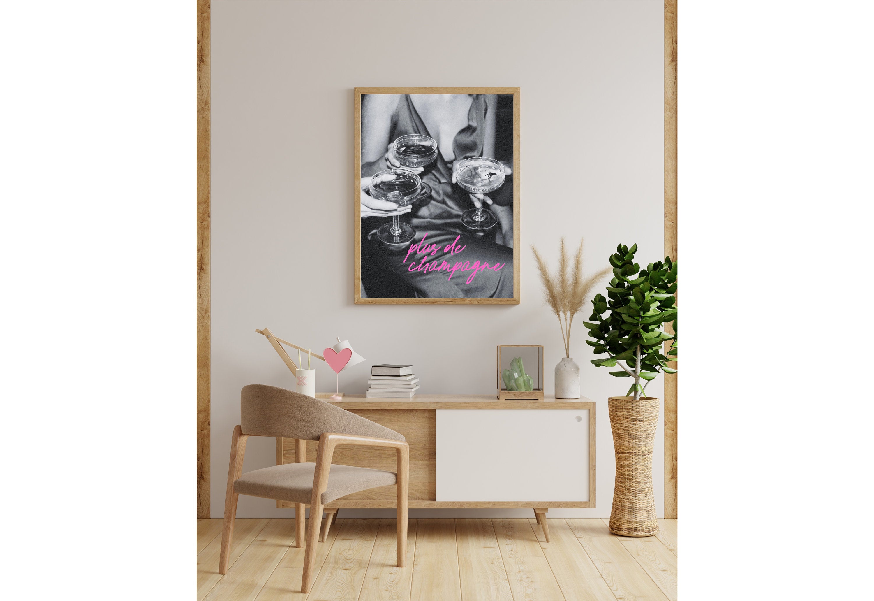 More Champagne Please, Grainy Print, Bar Cart Wall Art, Dorm Room Decor, Trendy Girly Wall Art, Funky Preppy Retro