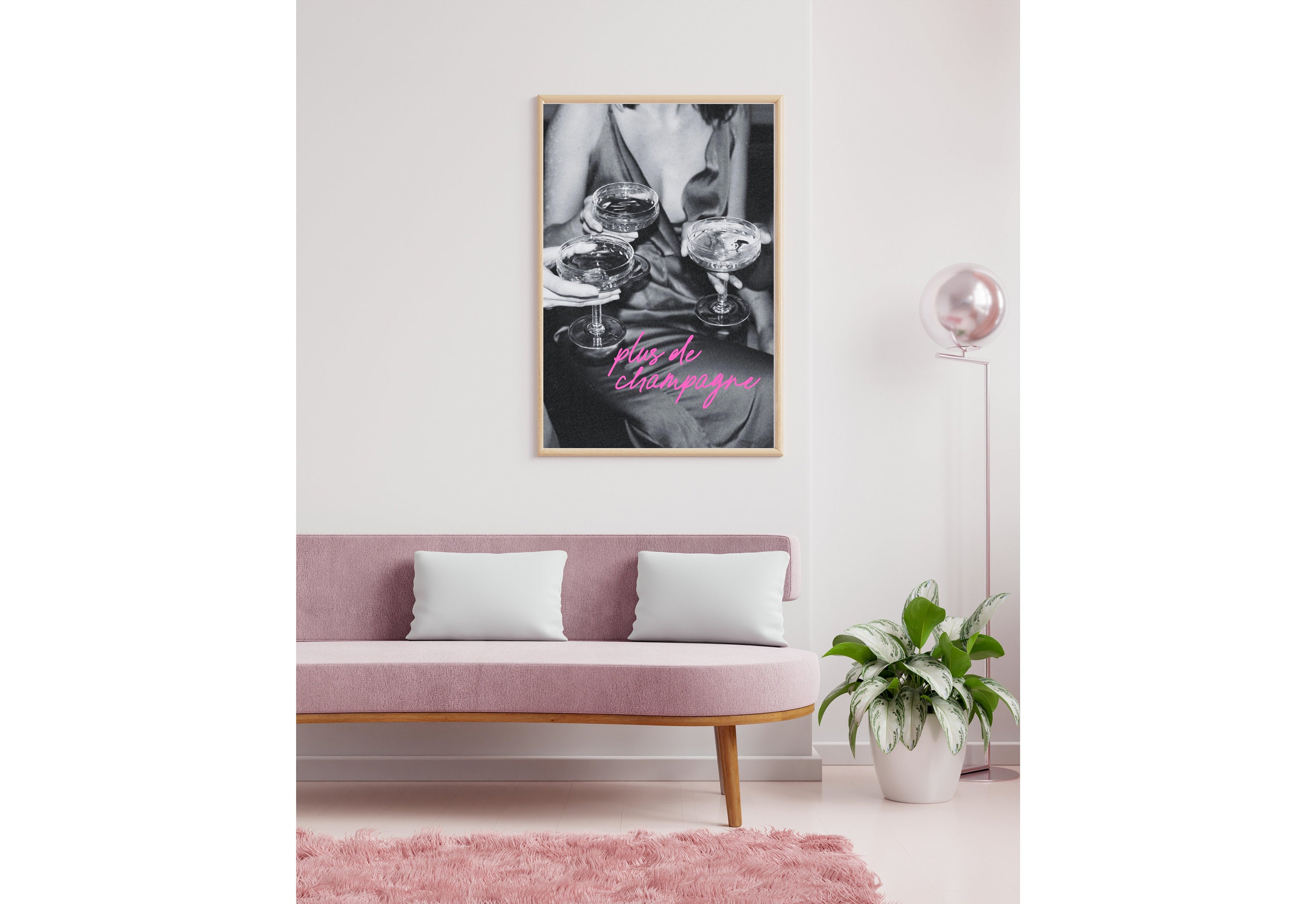 More Champagne Please, Grainy Print, Bar Cart Wall Art, Dorm Room Decor, Trendy Girly Wall Art, Funky Preppy Retro