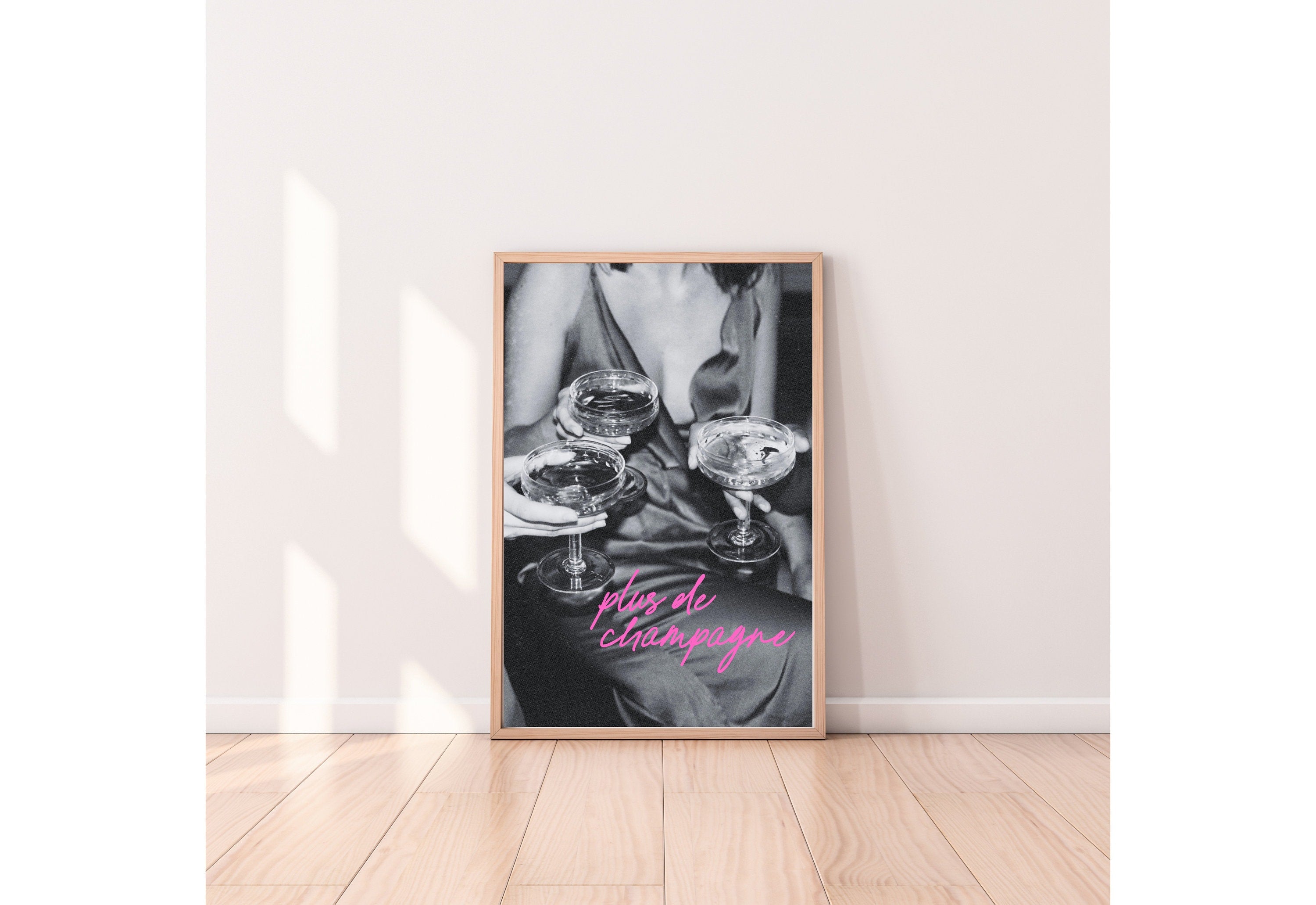 More Champagne Please, Grainy Print, Bar Cart Wall Art, Dorm Room Decor, Trendy Girly Wall Art, Funky Preppy Retro