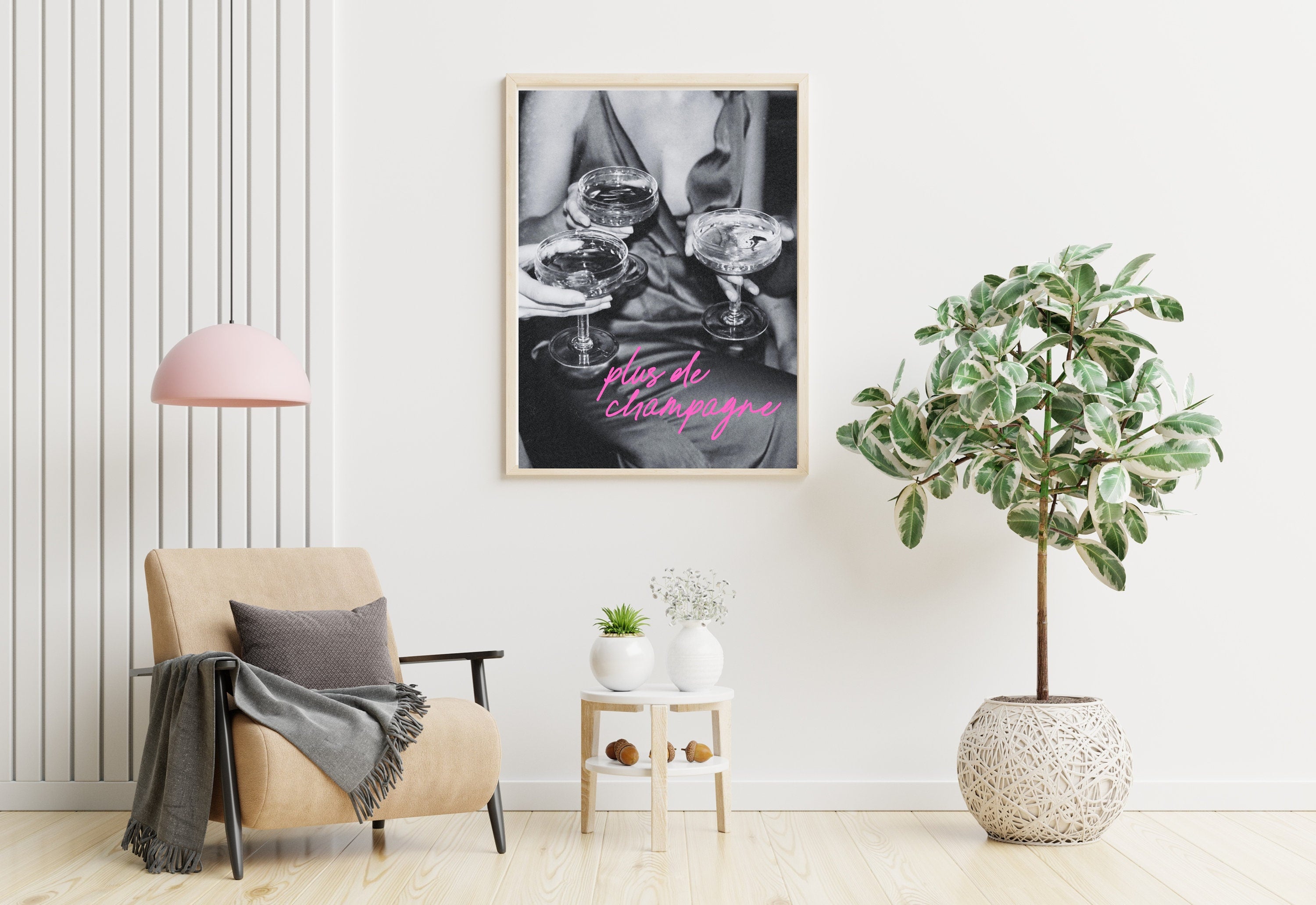 More Champagne Please, Grainy Print, Bar Cart Wall Art, Dorm Room Decor, Trendy Girly Wall Art, Funky Preppy Retro