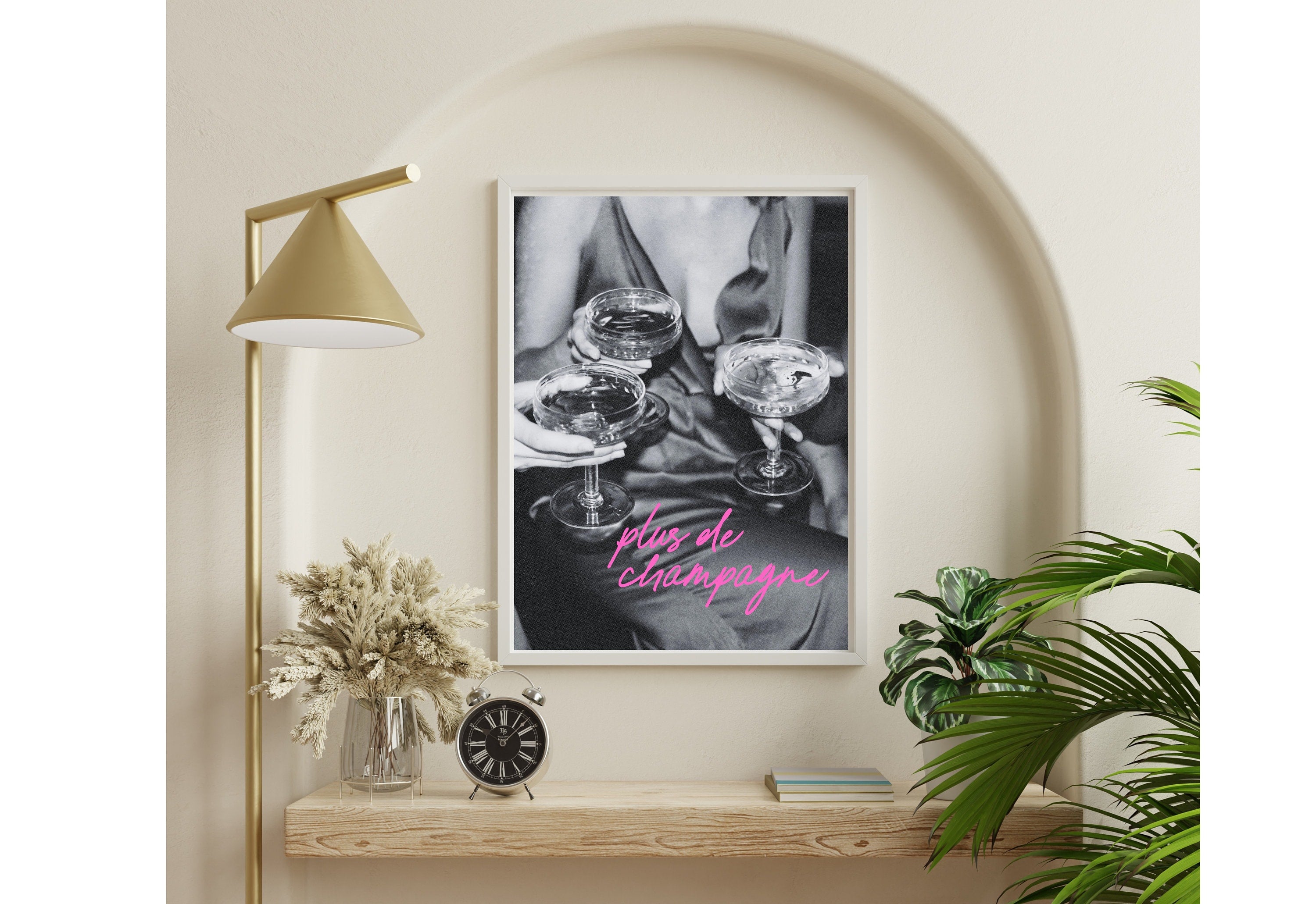 More Champagne Please, Grainy Print, Bar Cart Wall Art, Dorm Room Decor, Trendy Girly Wall Art, Funky Preppy Retro