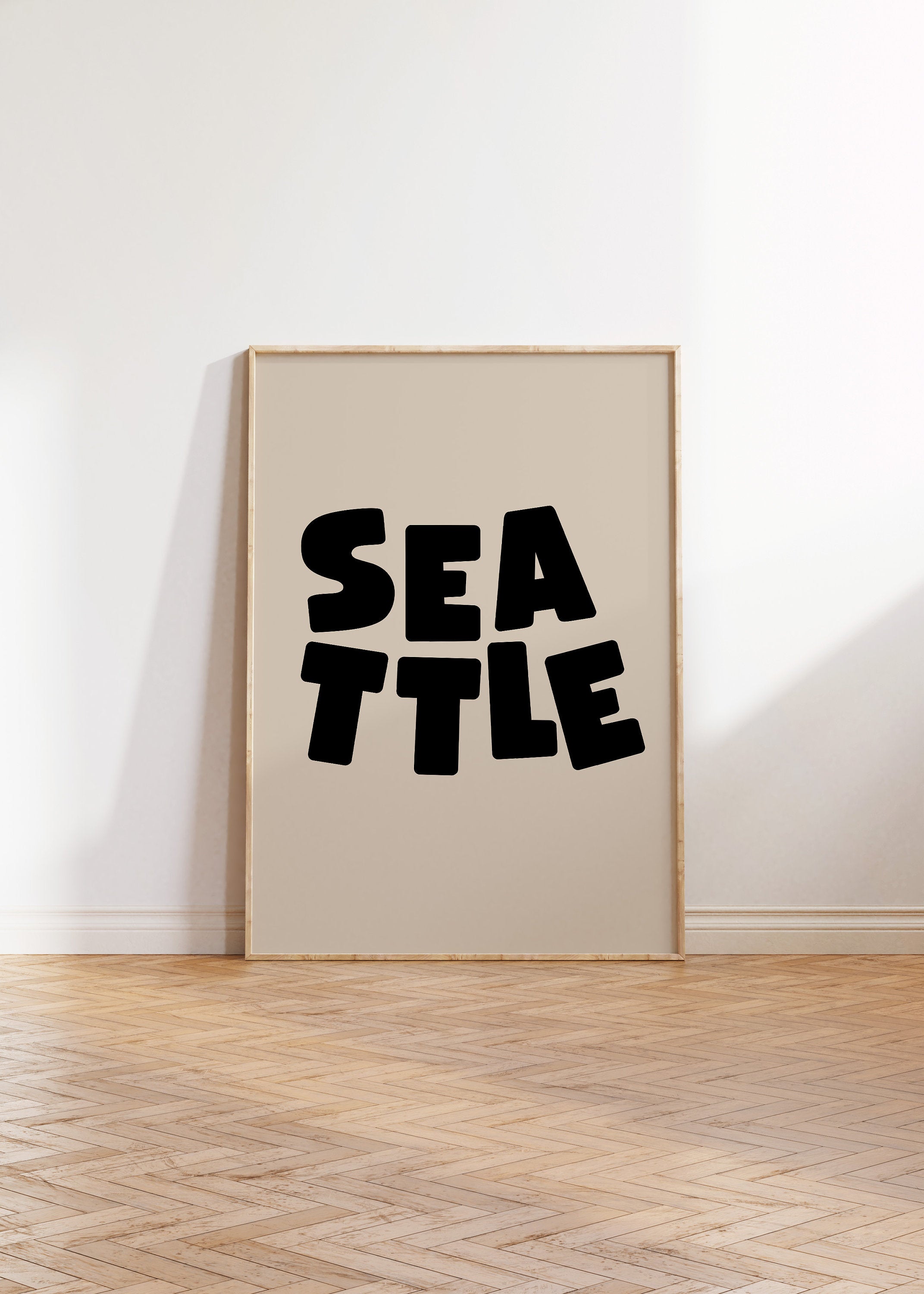 Seattle Art Print,Digital Art Download,Black Seattle Wall Art,Cute Trendy Art,Seattle Posters,Seattle Wall Poster,Beige Posters