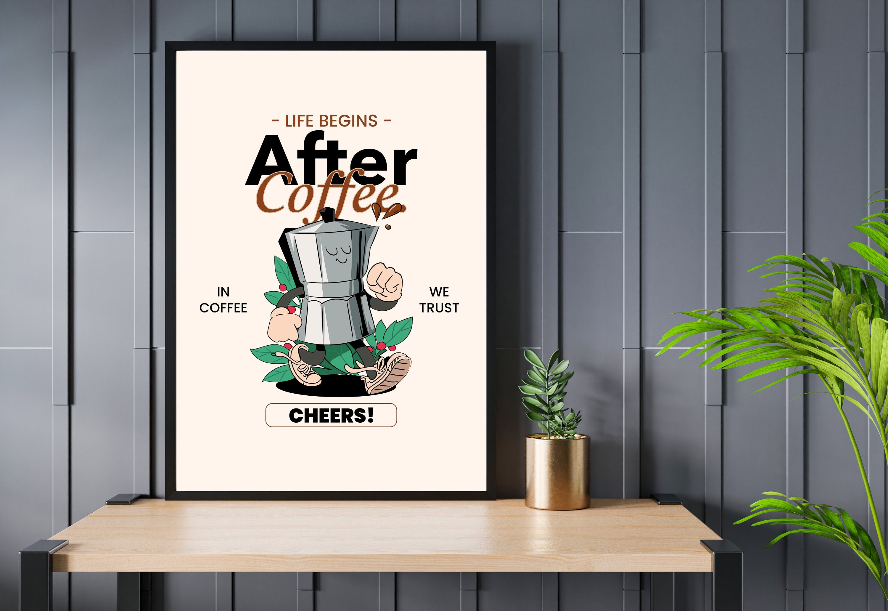 Life begins after coffee,Digital Prints,Retro Art Quote,Office Art,Kitchen Art,Coffee Art Print,Coffee Cartoon Print,Retro Wall Art