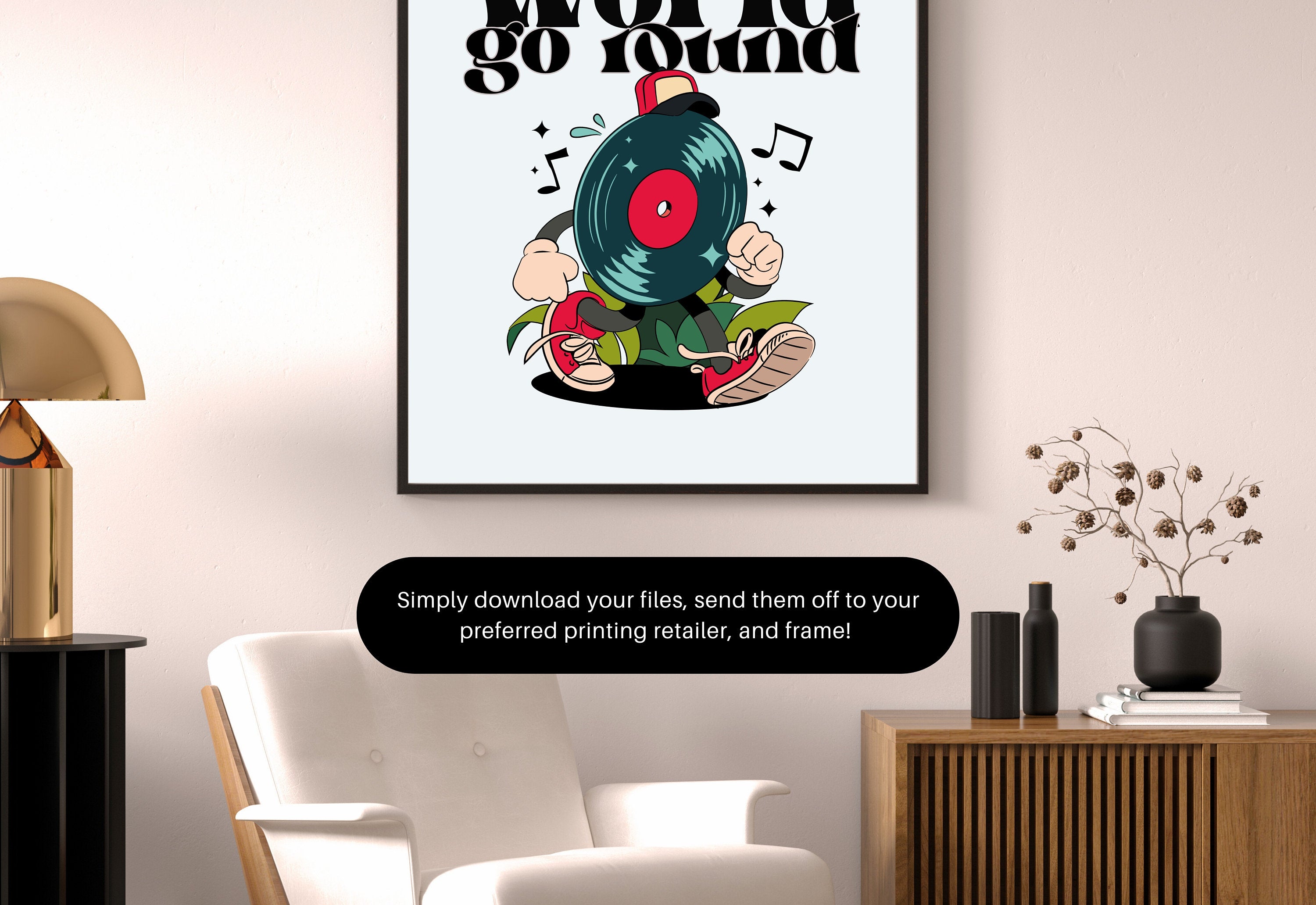 Music Art,Kids Room Art,Downloadable Print,Cartoon Art Print,Retro Character Art,Trendy Posters,Vintage Mascot Art,Cute Positive Art