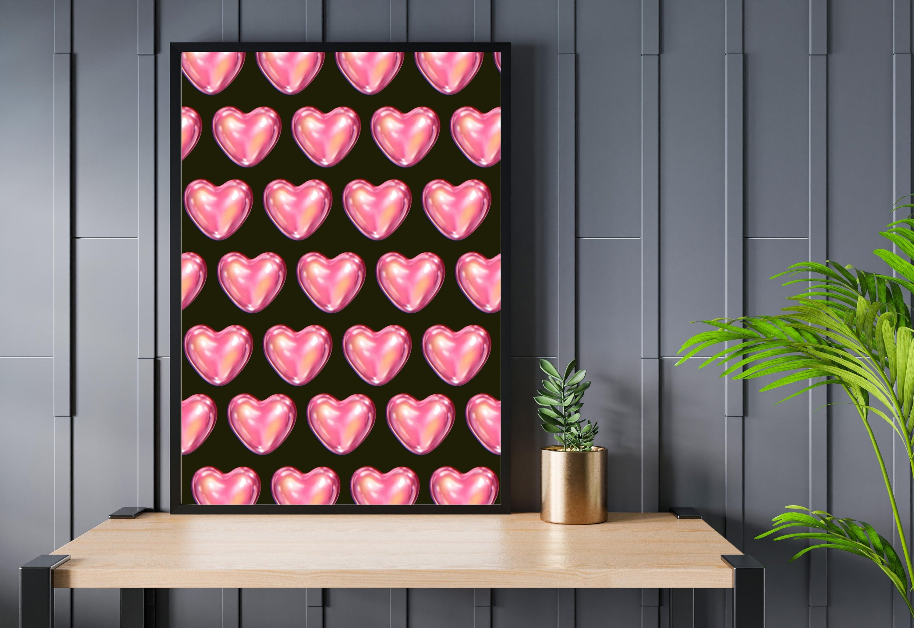 Heart art print with a blend of 3D depth and Y2K designs