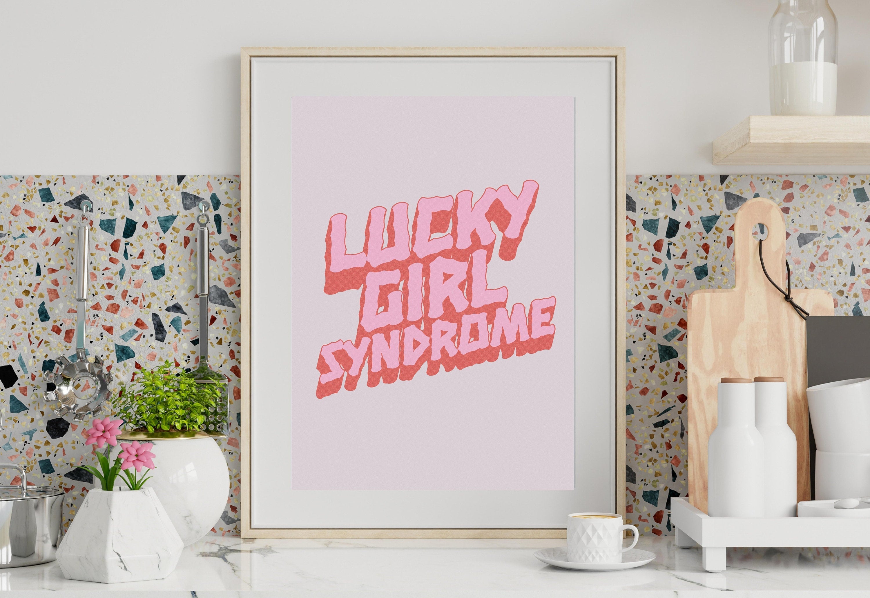 Lucky Girl Quote,Retro Posters,Lucky Girl Syndrome Art,Trendy Wall Art,Aesthetic Print,Dorm Art,Pink Art, Dorm Decor, Lucky Girl Pink