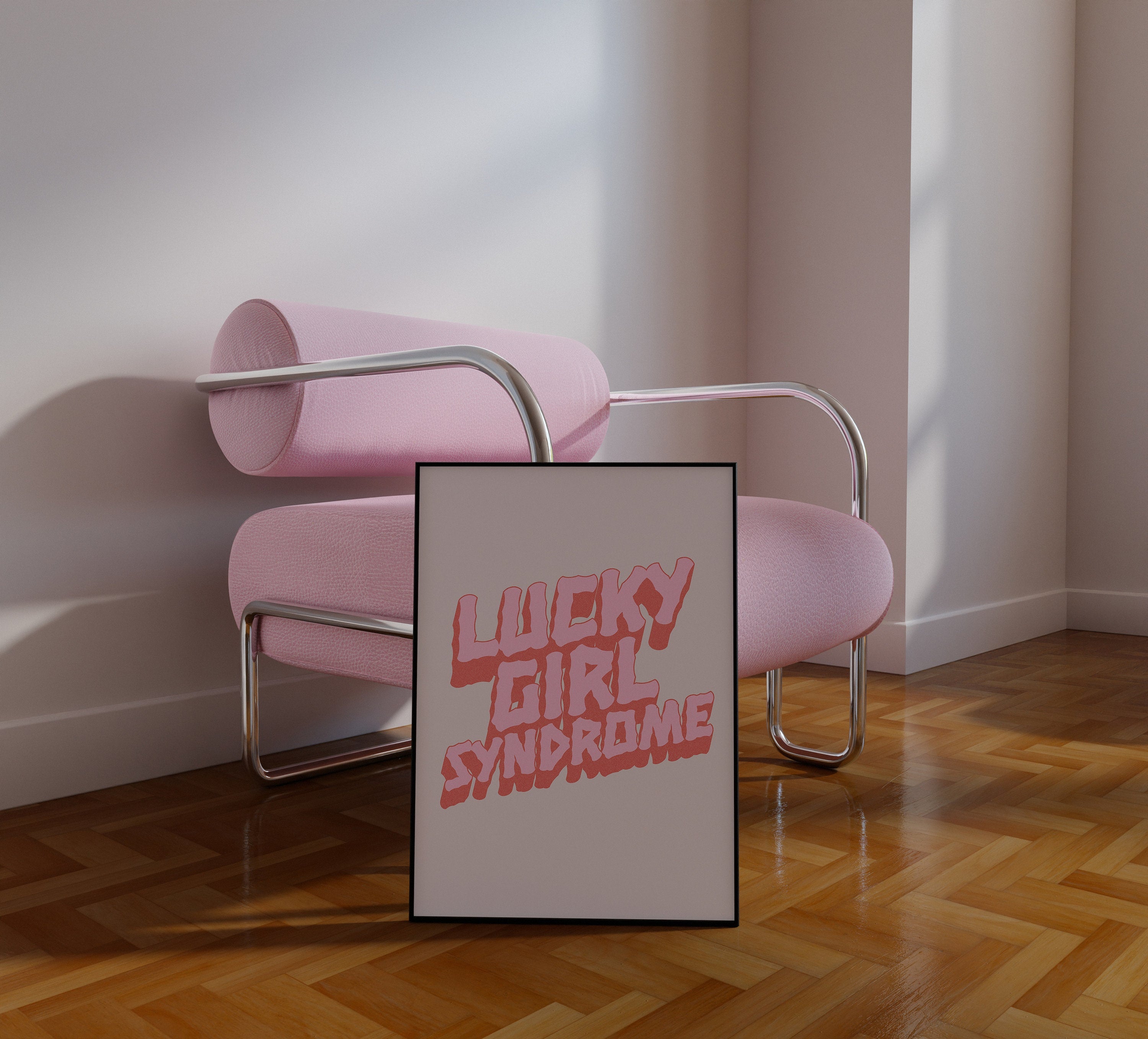 Lucky Girl Quote,Retro Posters,Lucky Girl Syndrome Art,Trendy Wall Art,Aesthetic Print,Dorm Art,Pink Art, Dorm Decor, Lucky Girl Pink