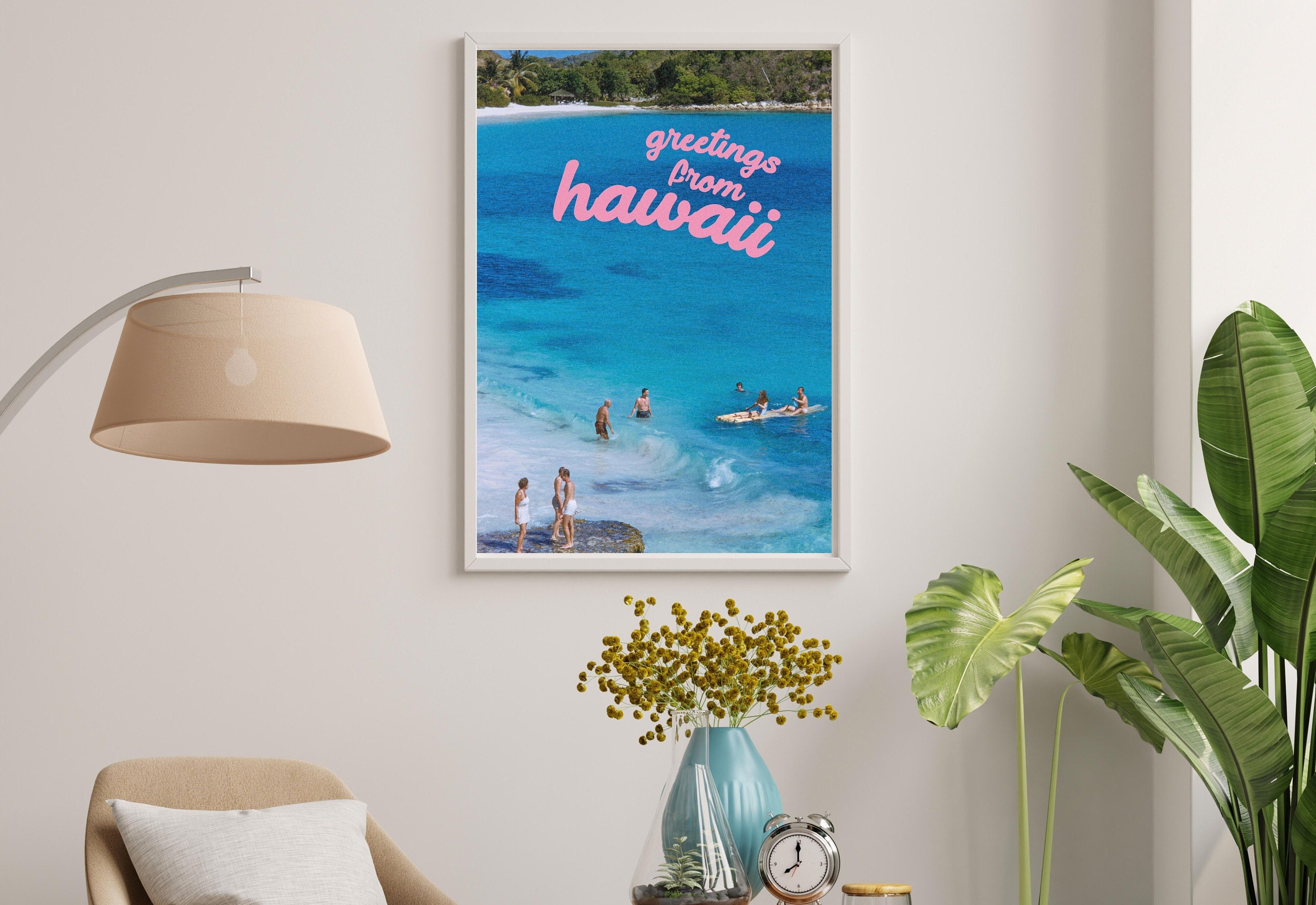 Beach Art Print-Digital Art Prints-Hawaii Wall Art-Retro Photograph Prints-Retro Photo Art Print-Preppy Art-Bar Car Decor-Bar Accessories