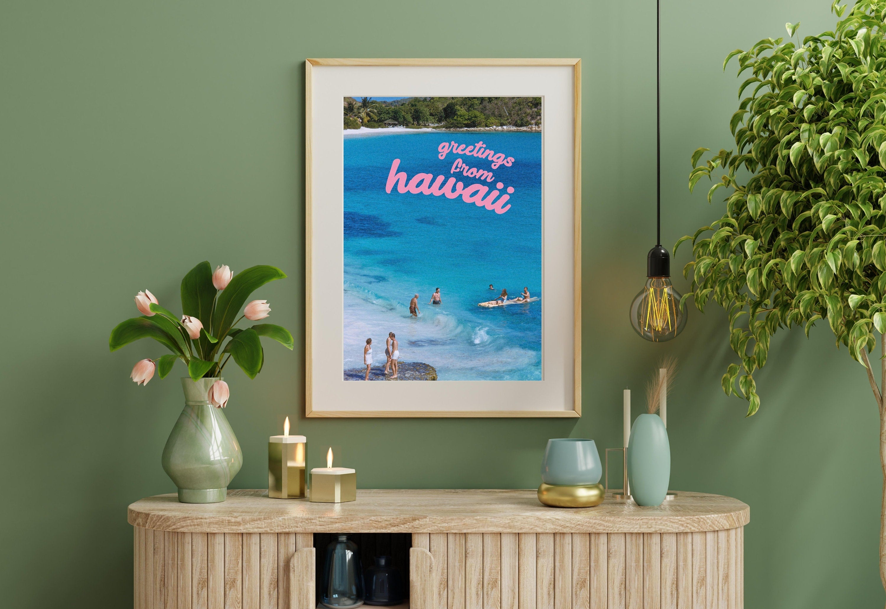 Beach Art Print-Digital Art Prints-Hawaii Wall Art-Retro Photograph Prints-Retro Photo Art Print-Preppy Art-Bar Car Decor-Bar Accessories