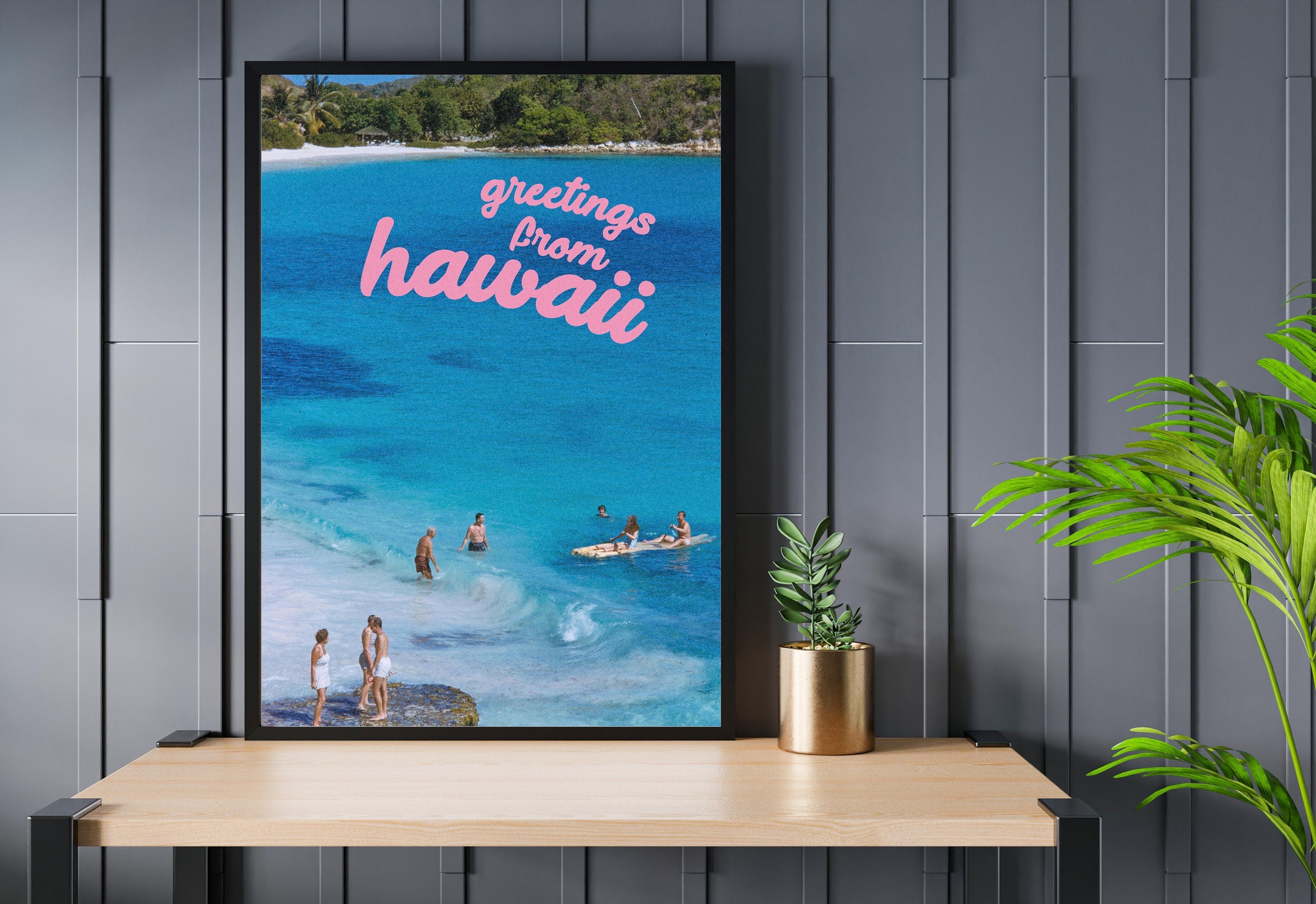 Beach Art Print-Digital Art Prints-Hawaii Wall Art-Retro Photograph Prints-Retro Photo Art Print-Preppy Art-Bar Car Decor-Bar Accessories