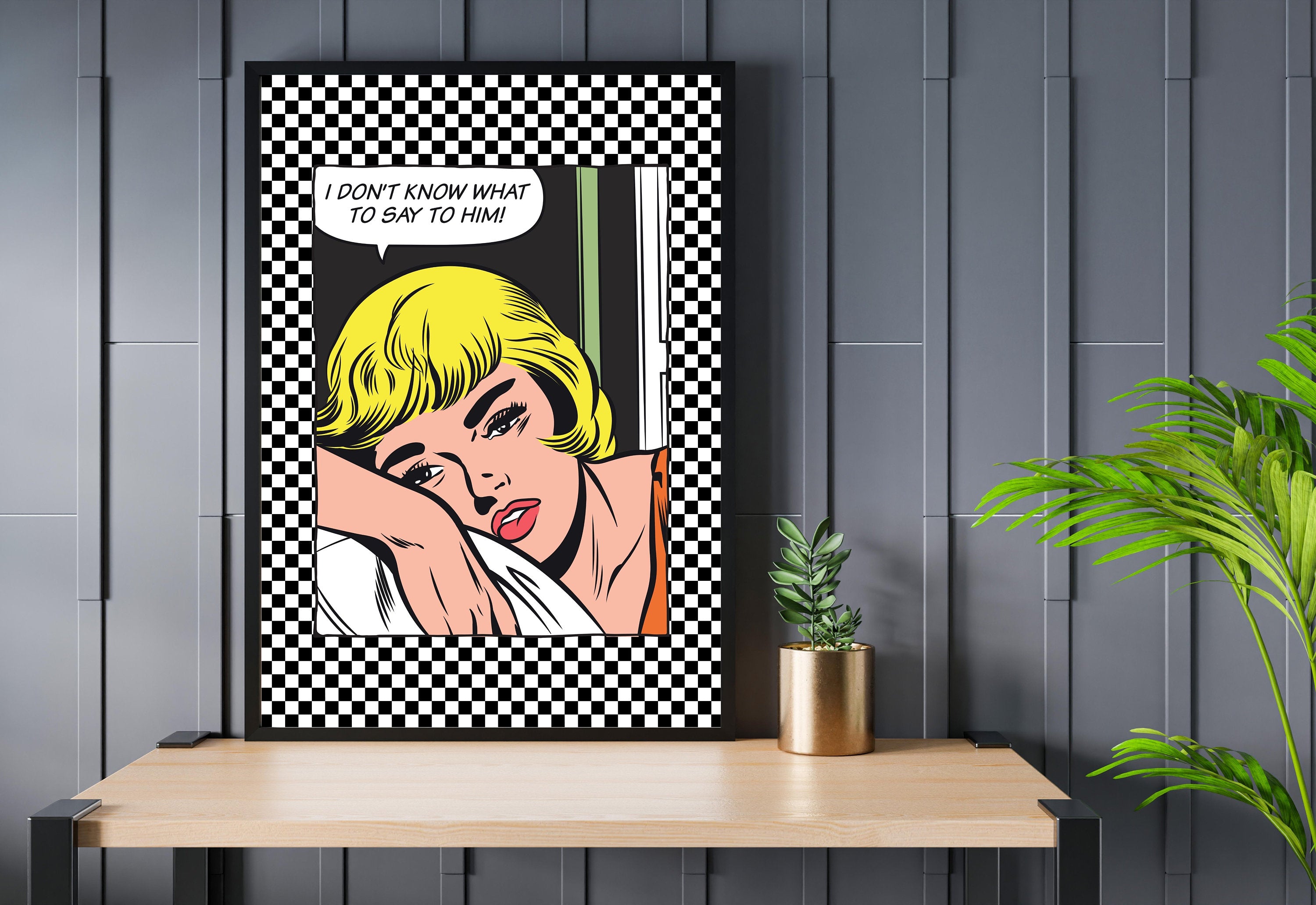 Comic Girl Art,Digital Prints,Wall Art Print,Funny Girly Art,Y2K Aesthetic Print,Dorm Room Art,Comic Art Prints,Black and Blue Art