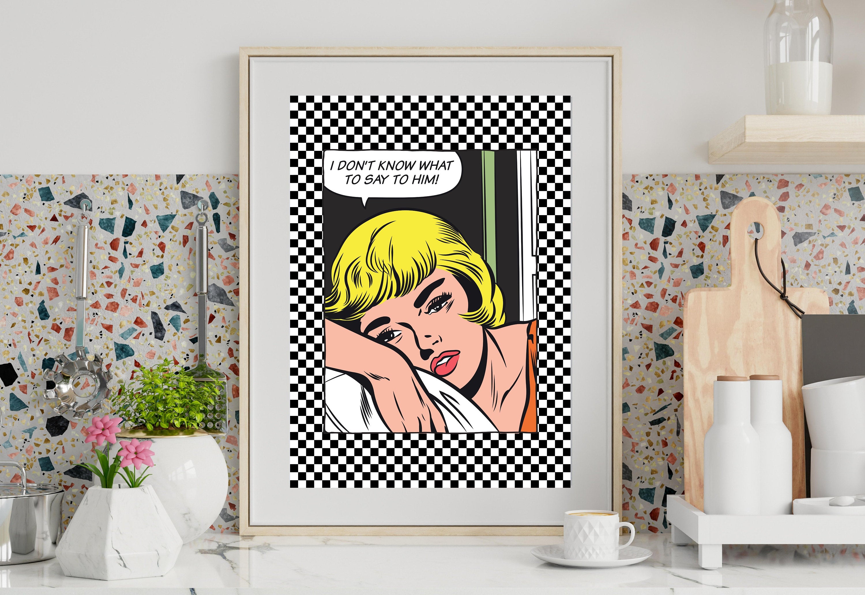 Comic Girl Art,Digital Prints,Wall Art Print,Funny Girly Art,Y2K Aesthetic Print,Dorm Room Art,Comic Art Prints,Black and Blue Art