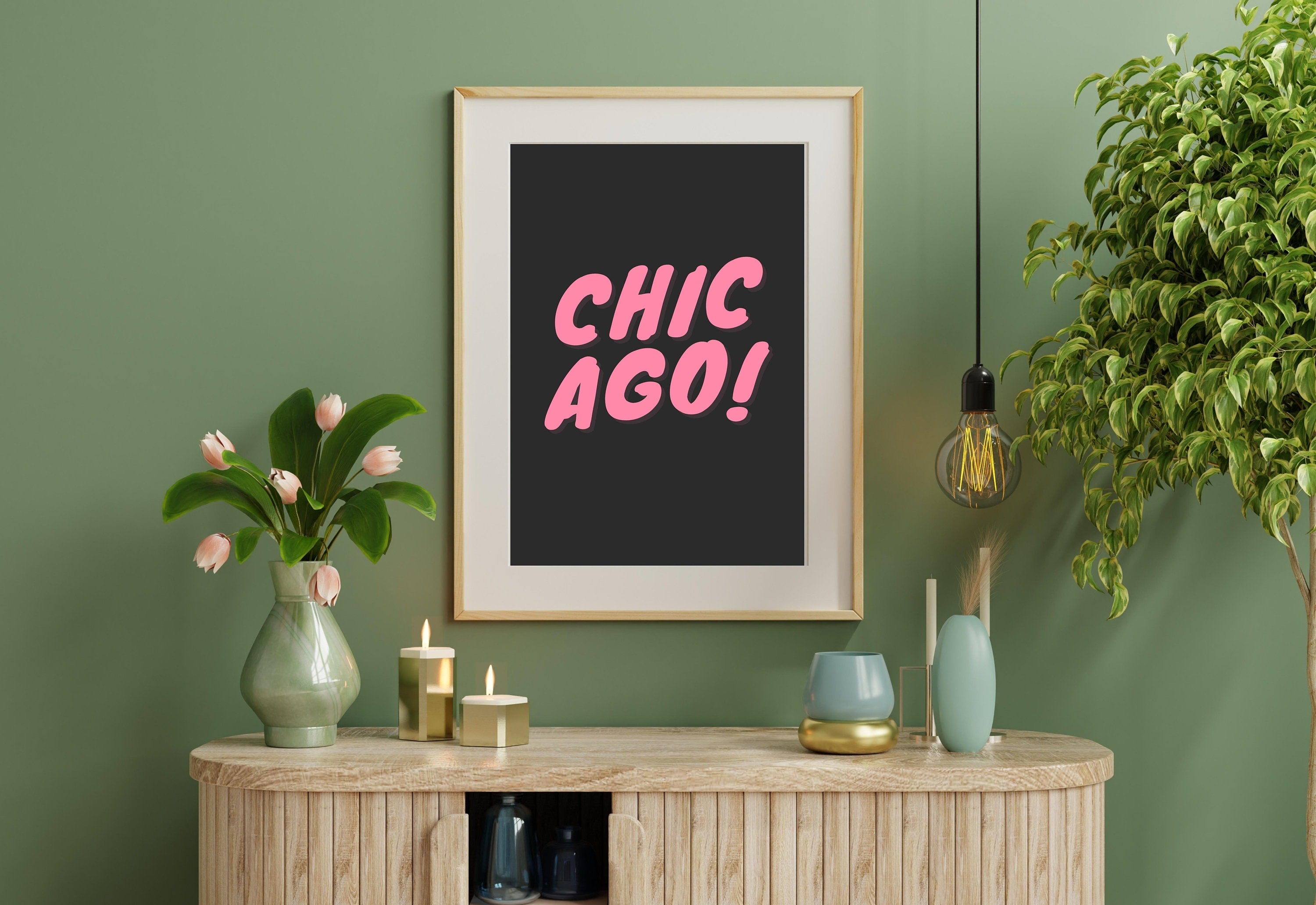 Chicago Art Print,Digital Art Download,Black Chicago Wall Art,Cute Trendy Art,Chicago Posters,Chicago Wall Poster,Pink Poster, Black Posters