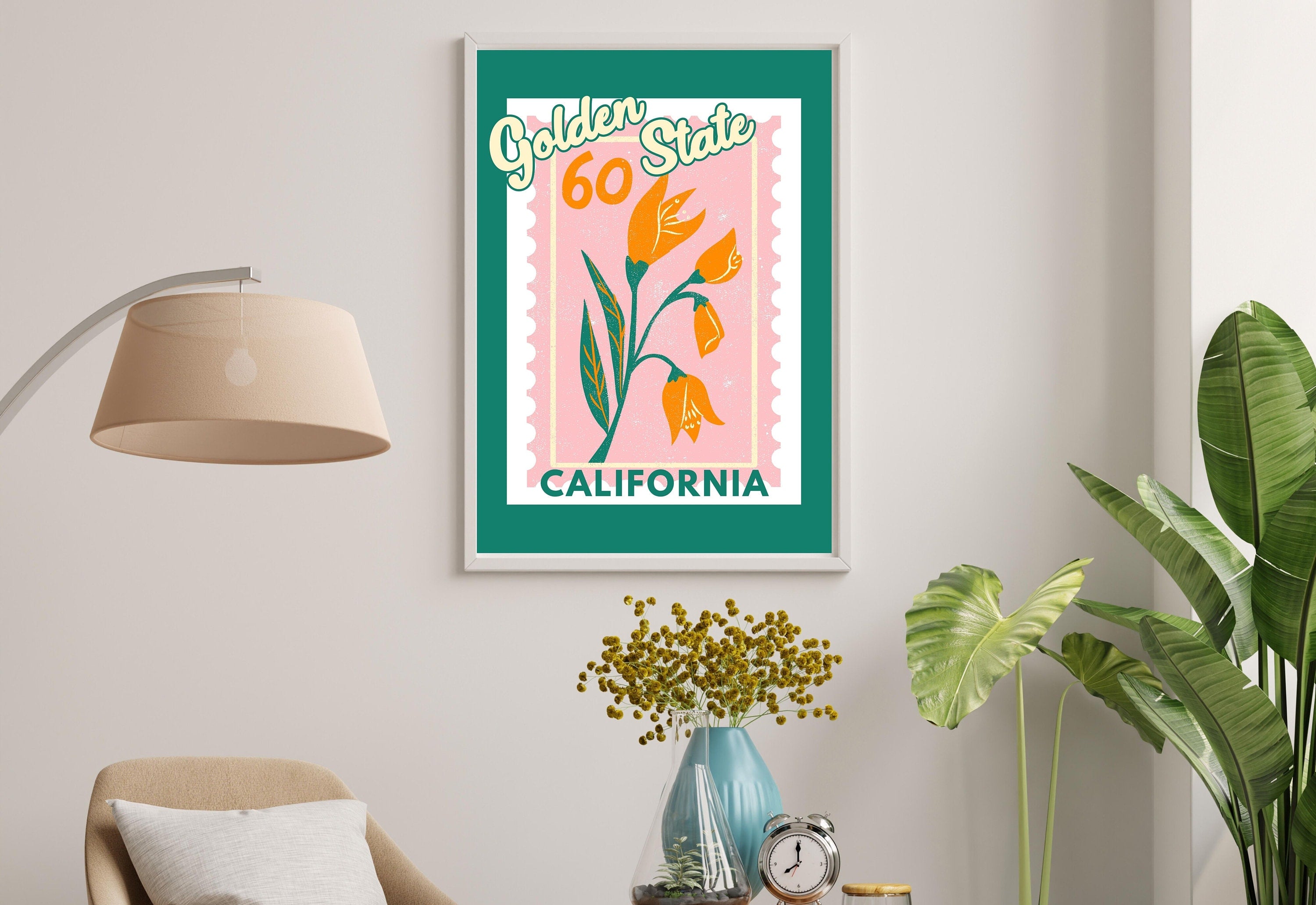 California Poppy Art,Digital Art Download,Colorful California Wall Art,Cute Trendy Art,Golden State Posters,Cali Wall Poster,Orange Posters