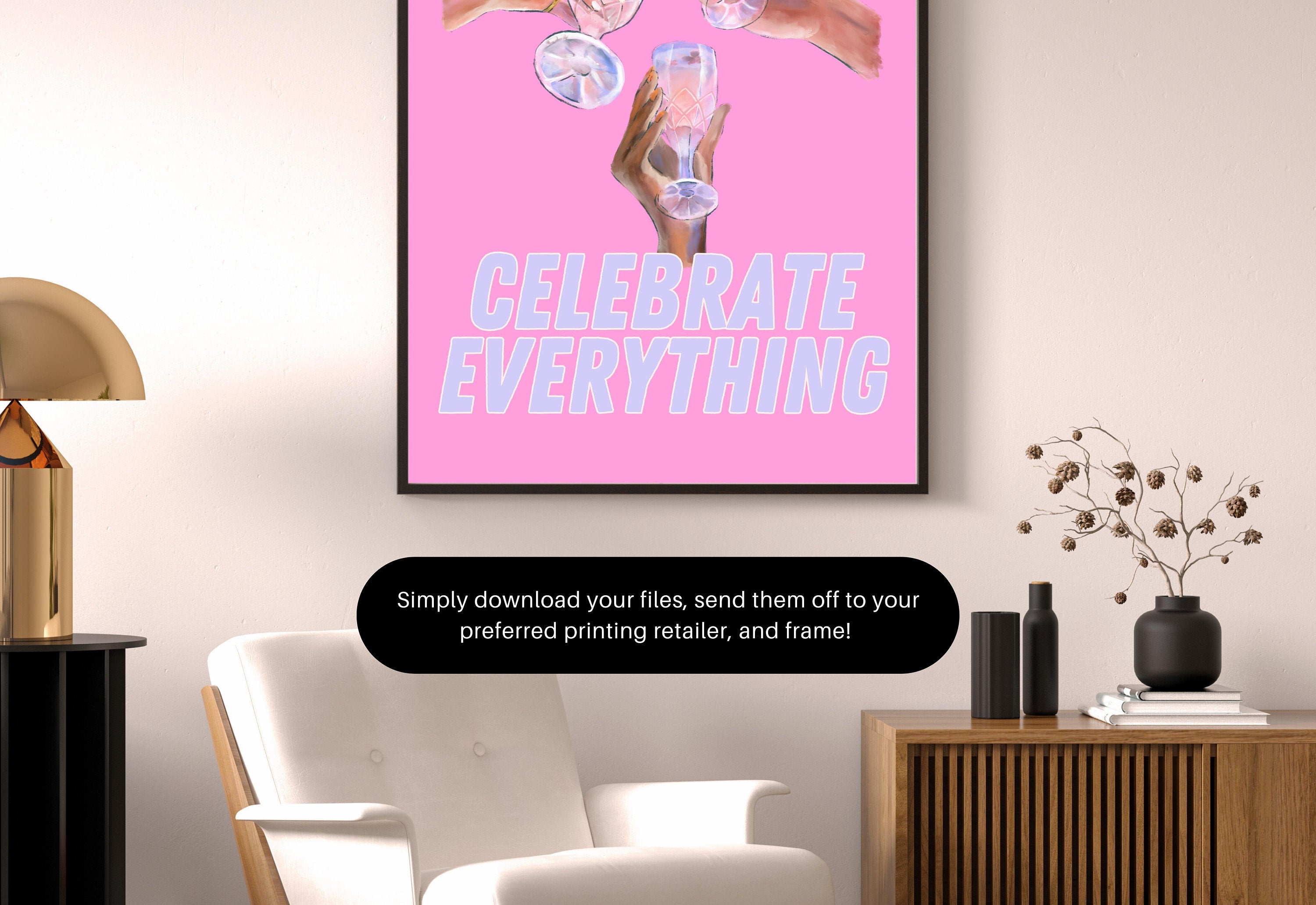 Celebrate Everything Art-Digital Download-Martini Art Print-Cheers Art Print-Trendy Art-70s Art Print-Girly Art-Cocktail Art-Preppy Pink Bar