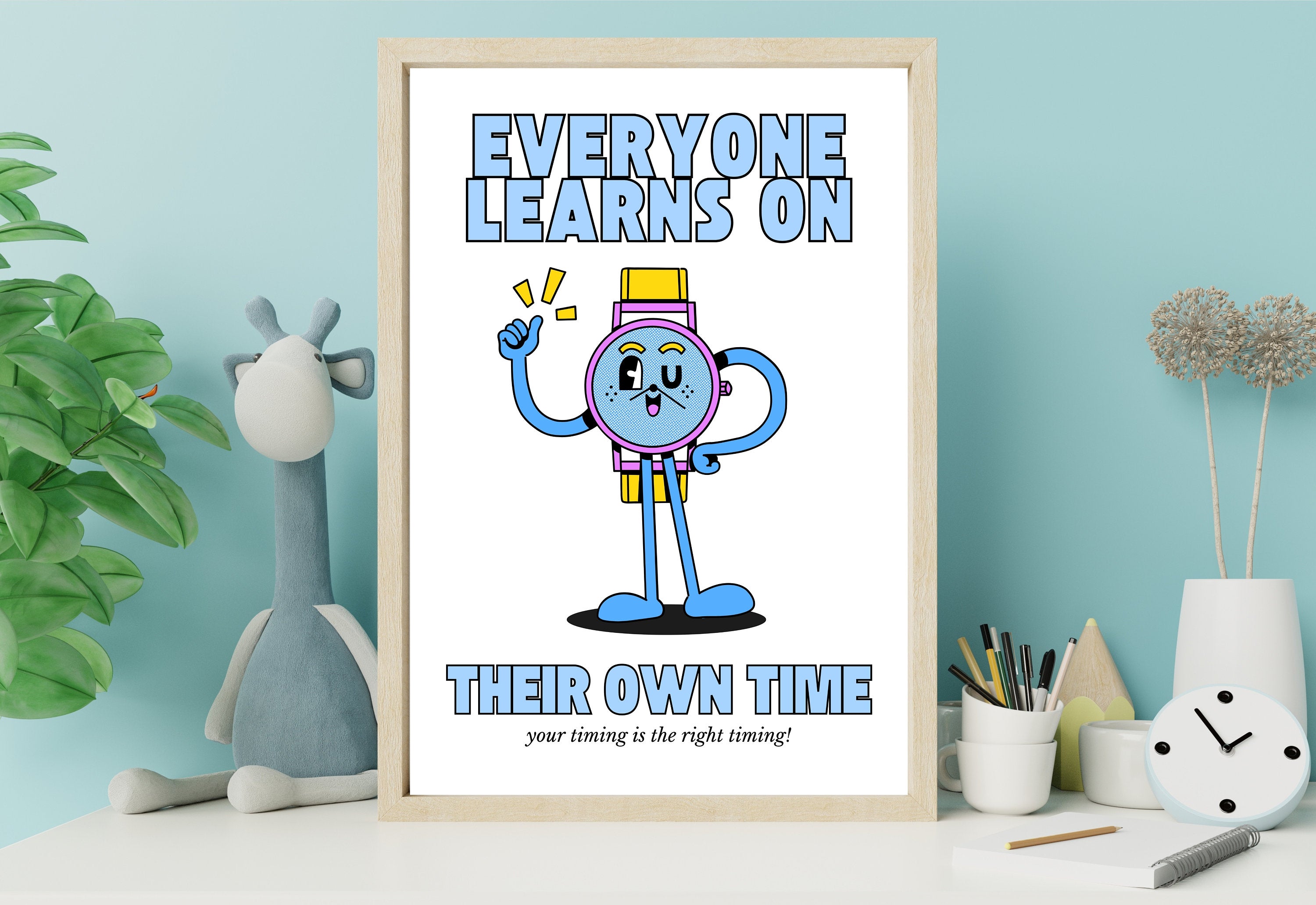 Classroom Art,Kids Room Art,Downloadable Print,Cartoon Art Print,Retro Character Art,Trendy Posters,Vintage Mascot Art,Cute Positive Art