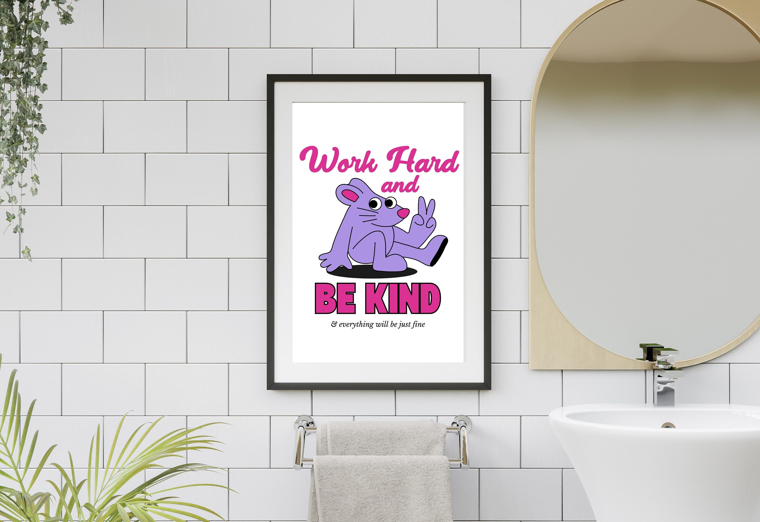 Work Hard Art,Kids Room Art,Downloadable Print,Cartoon Art Print,Retro Character Art,Trendy Posters,Vintage Mascot Art,Cute Positive Art