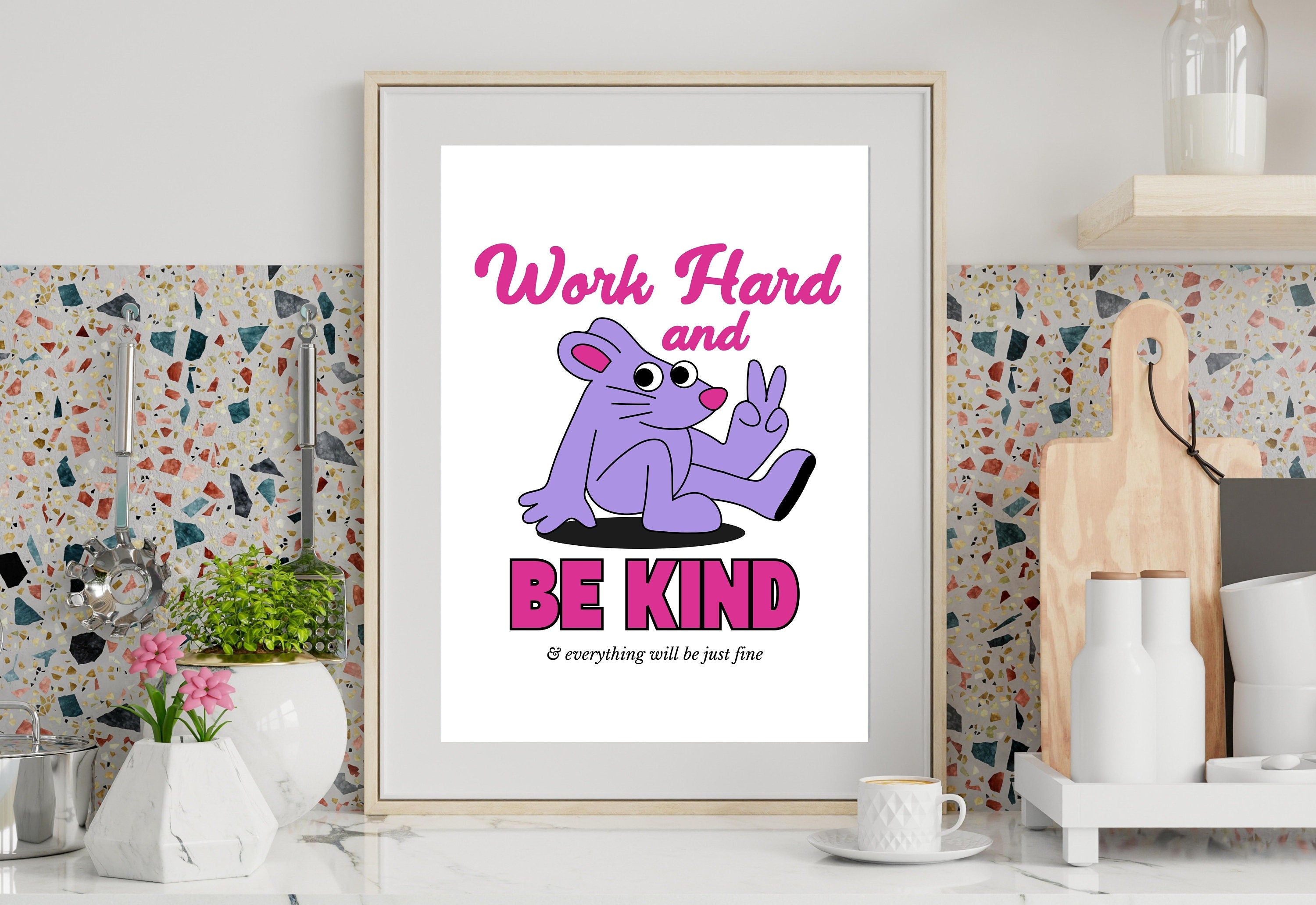 Work Hard Art,Kids Room Art,Downloadable Print,Cartoon Art Print,Retro Character Art,Trendy Posters,Vintage Mascot Art,Cute Positive Art