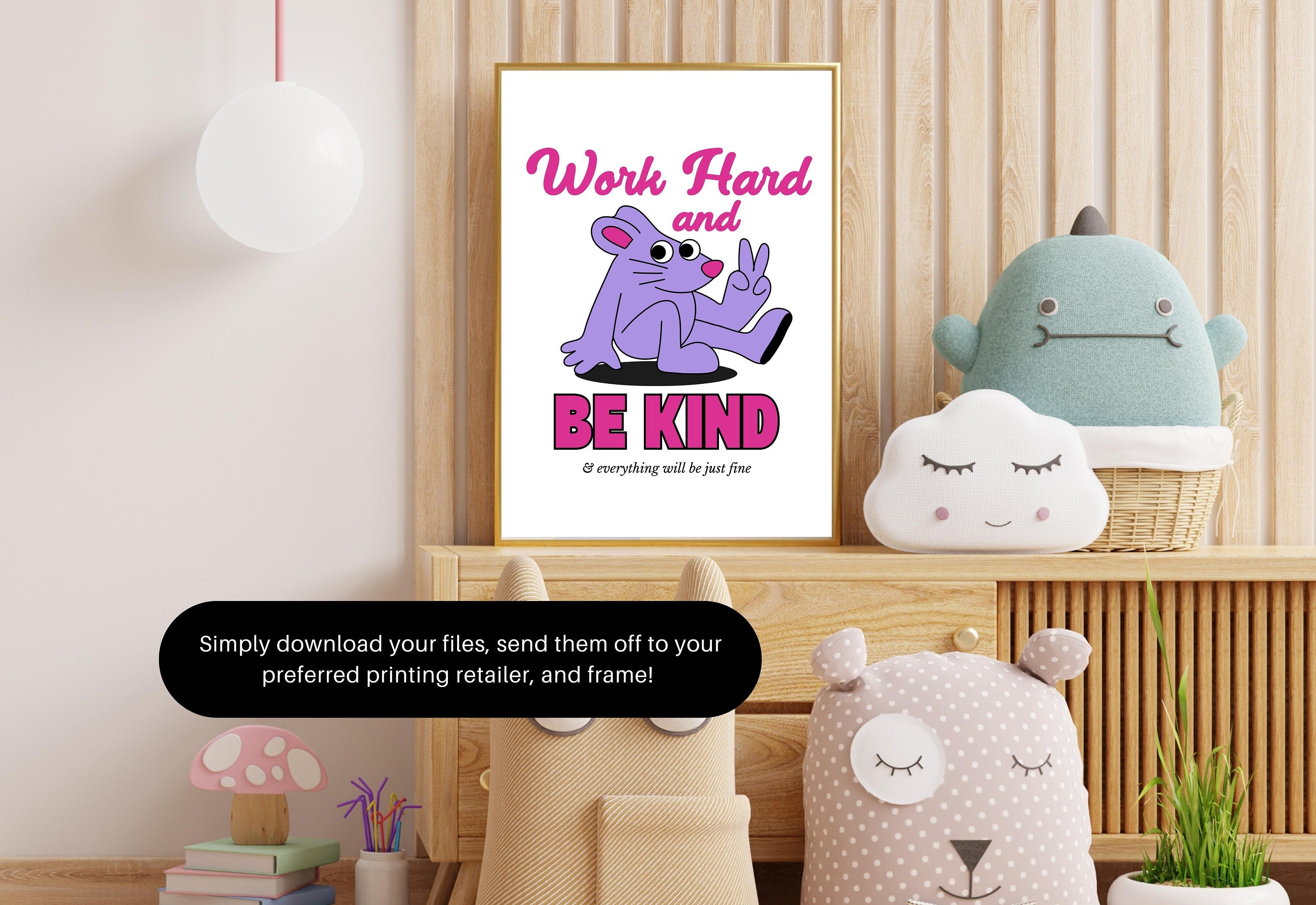 Work Hard Art,Kids Room Art,Downloadable Print,Cartoon Art Print,Retro Character Art,Trendy Posters,Vintage Mascot Art,Cute Positive Art