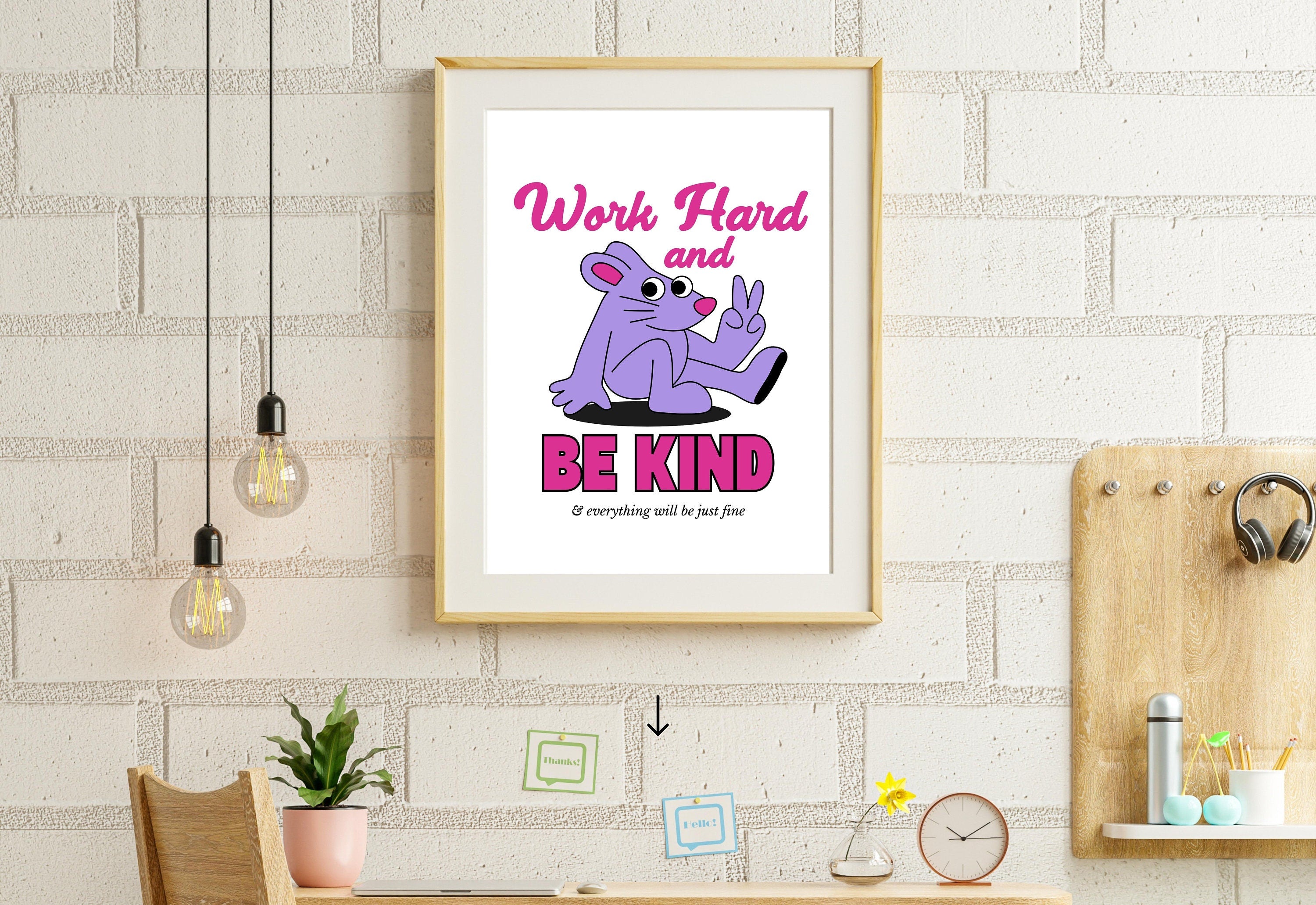 Work Hard Art,Kids Room Art,Downloadable Print,Cartoon Art Print,Retro Character Art,Trendy Posters,Vintage Mascot Art,Cute Positive Art